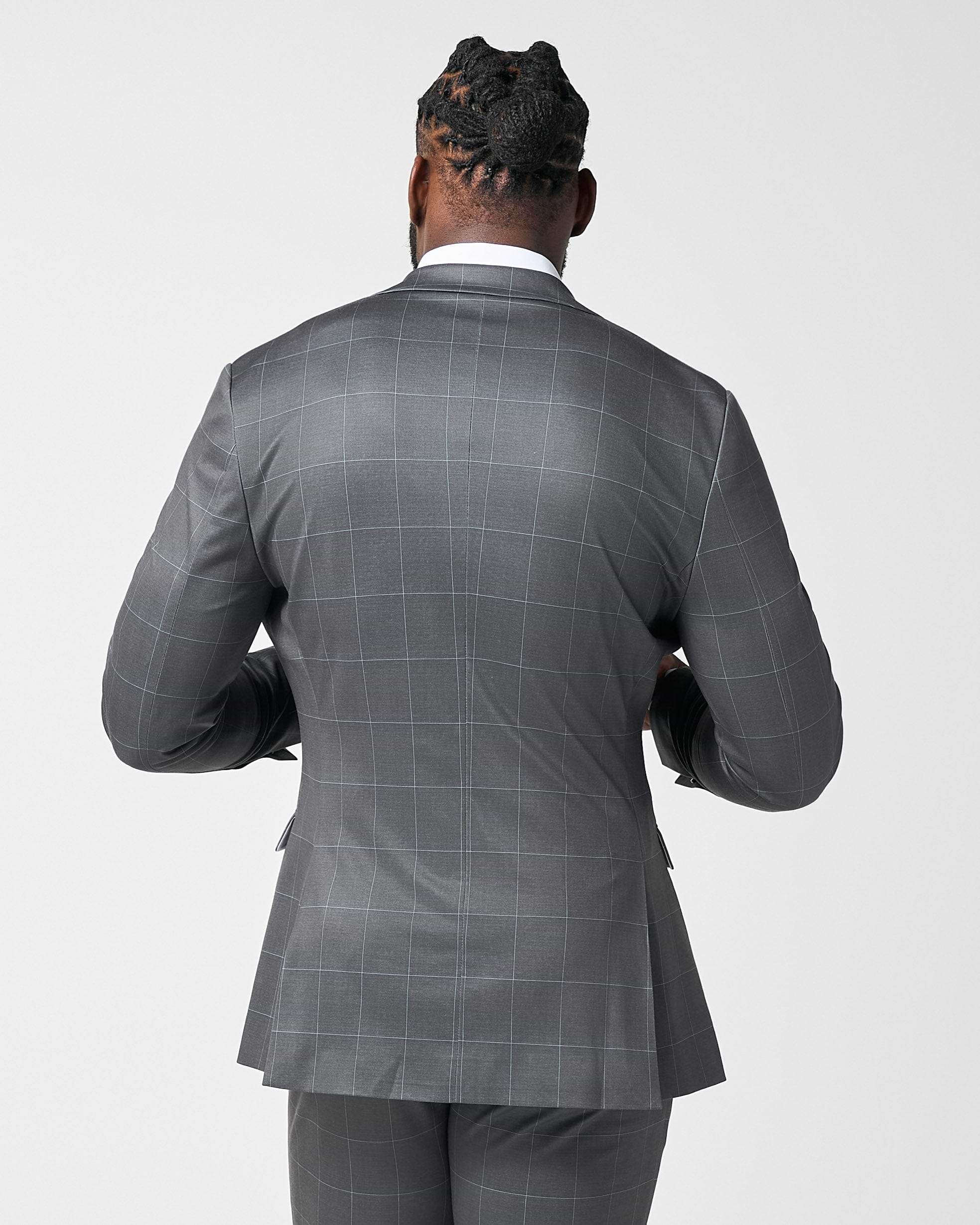 Athletic Fit Stretch Blazer - Grey and White Big Windowpane