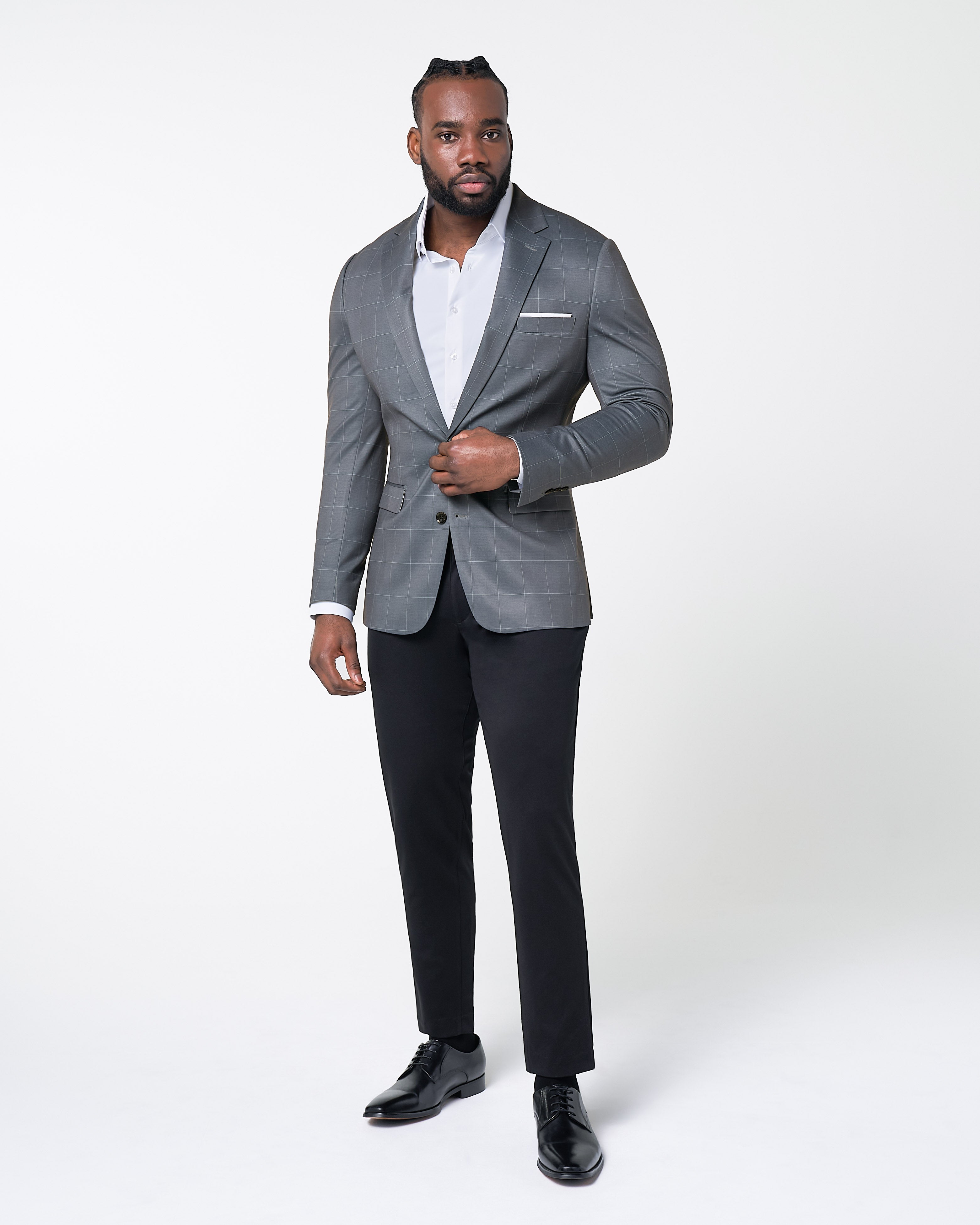 Athletic Fit Stretch Blazer - Grey and White Big Windowpane