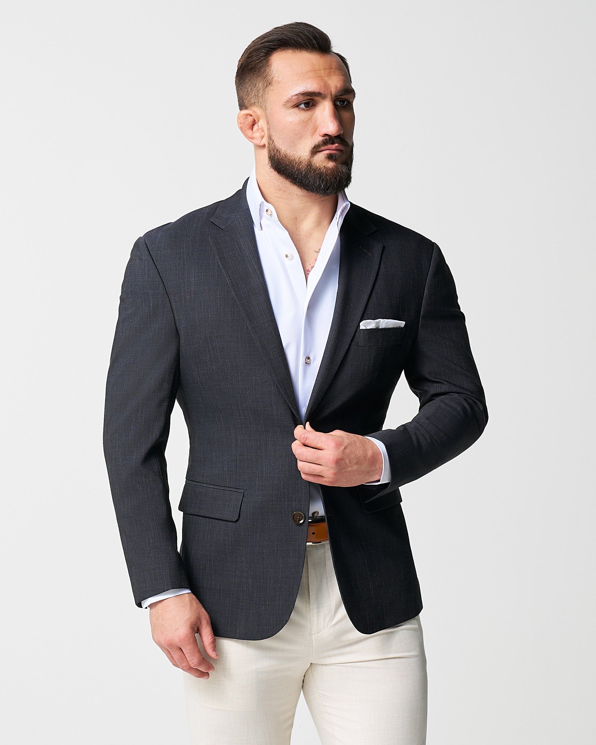 Athletic Fit Stretch Blazer - Heathered Midnight Navy