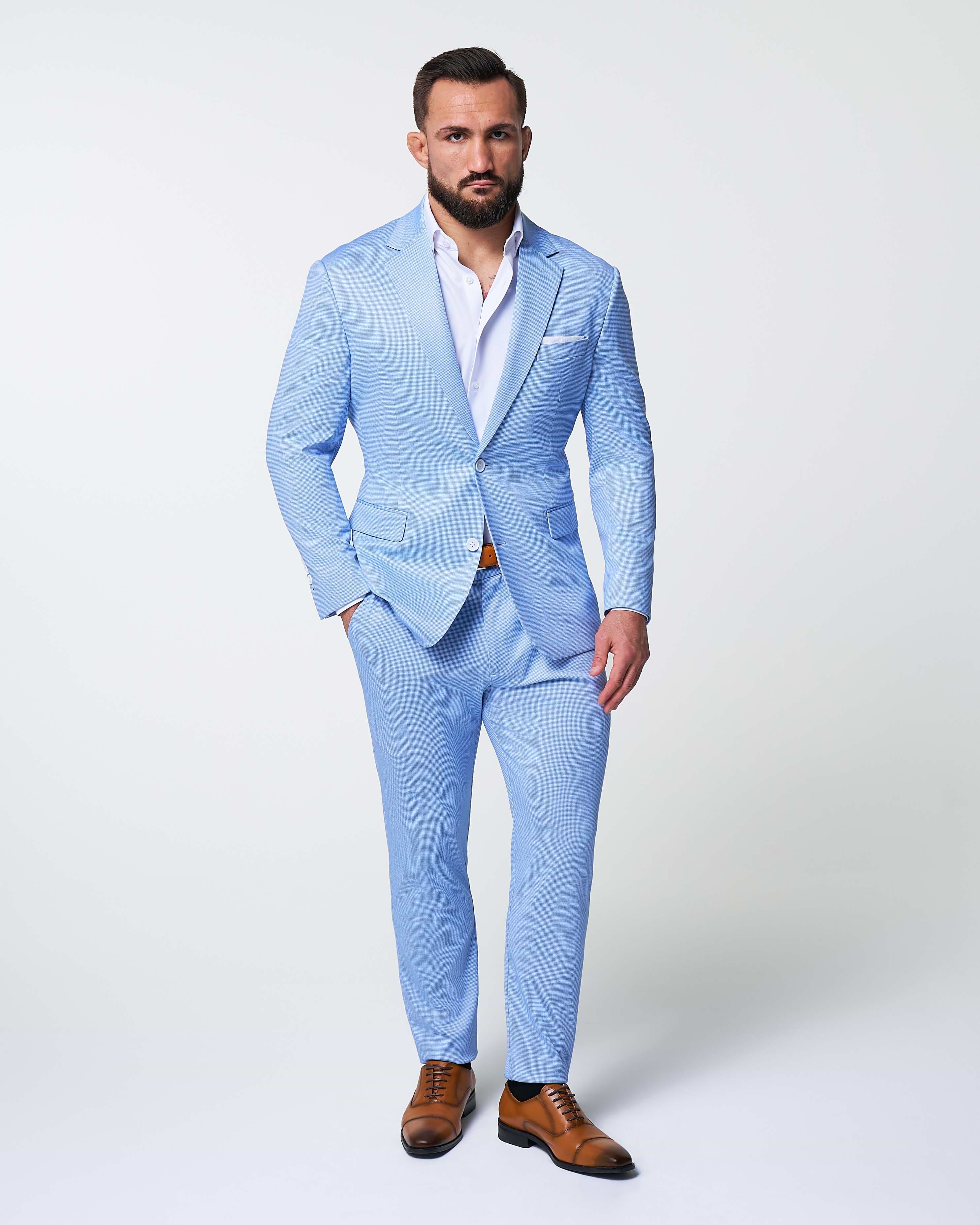 Athletic Fit Stretch Blazer - Light Blue Mini Houndstooth