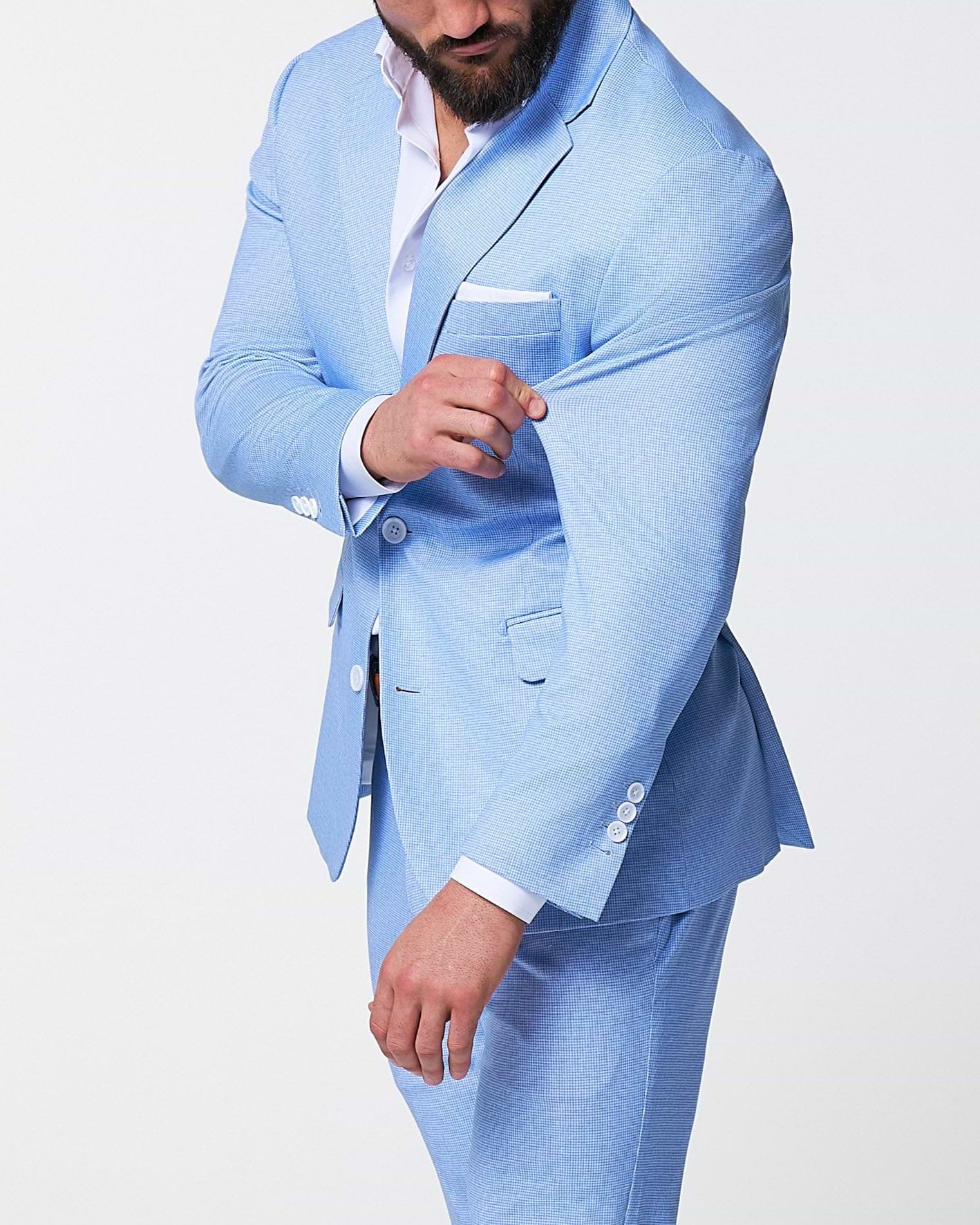 Athletic Fit Stretch Blazer - Light Blue Mini Houndstooth
