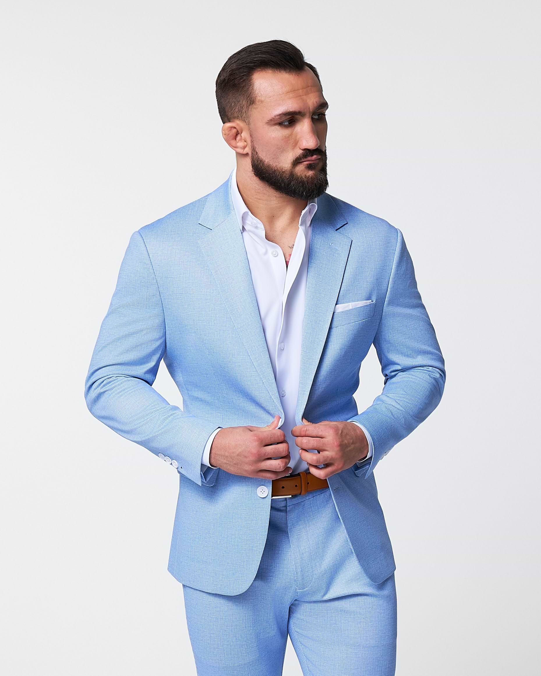 Athletic Fit Stretch Blazer - Light Blue Mini Houndstooth