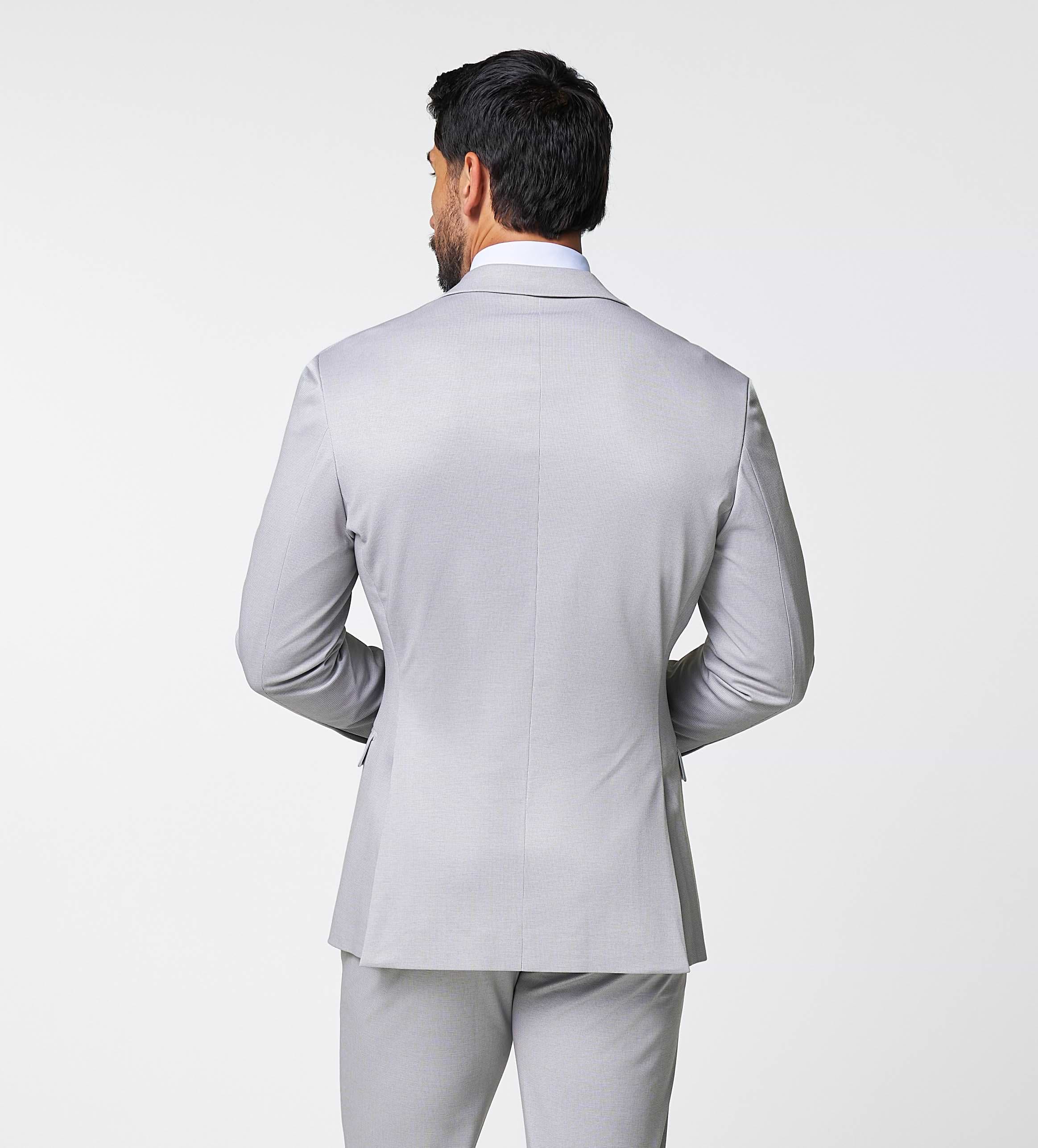 Brushed Tech Stretch Blazer - Light Grey Microcheck