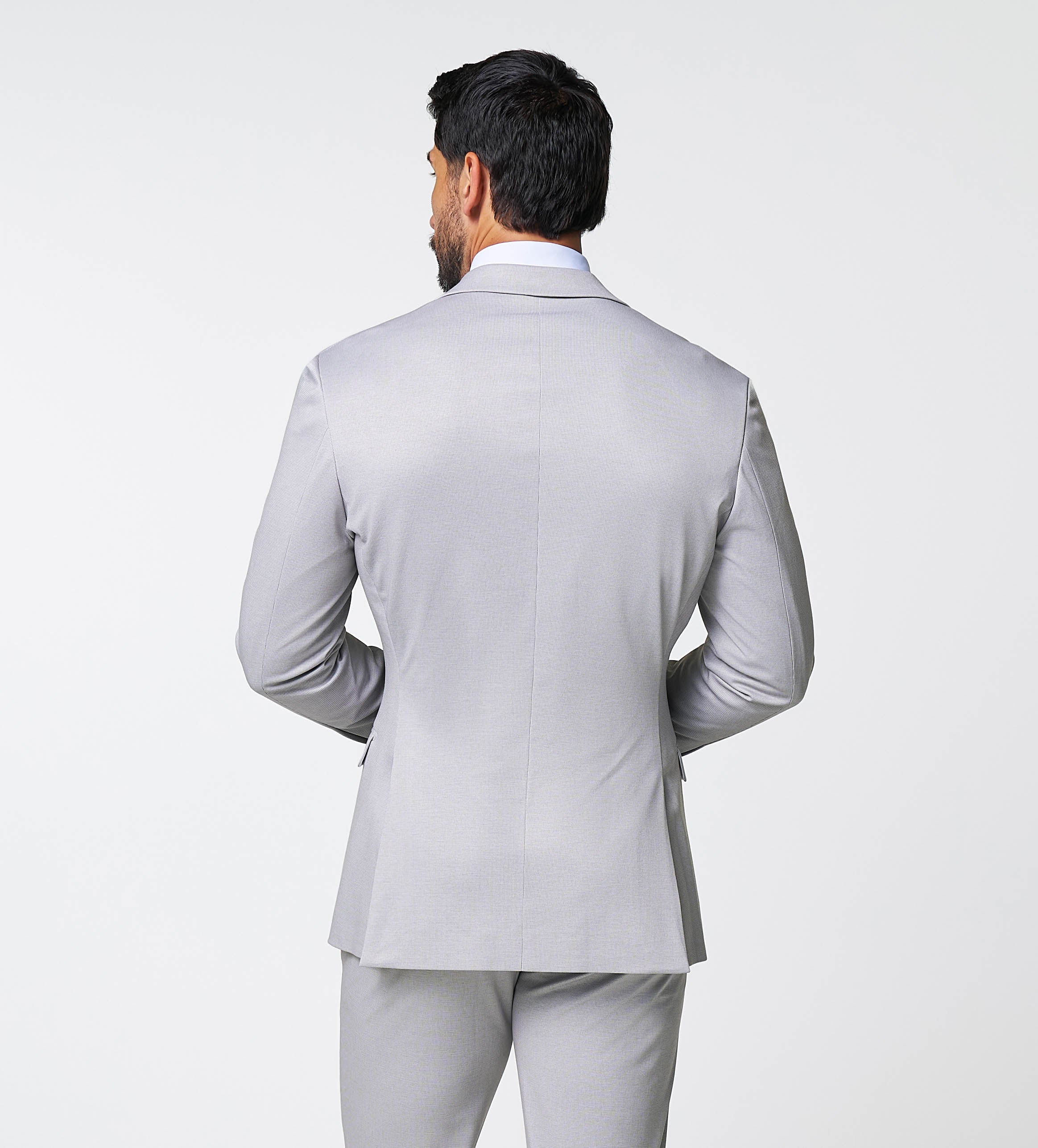 Brushed Tech Stretch Blazer - Light Grey Microcheck