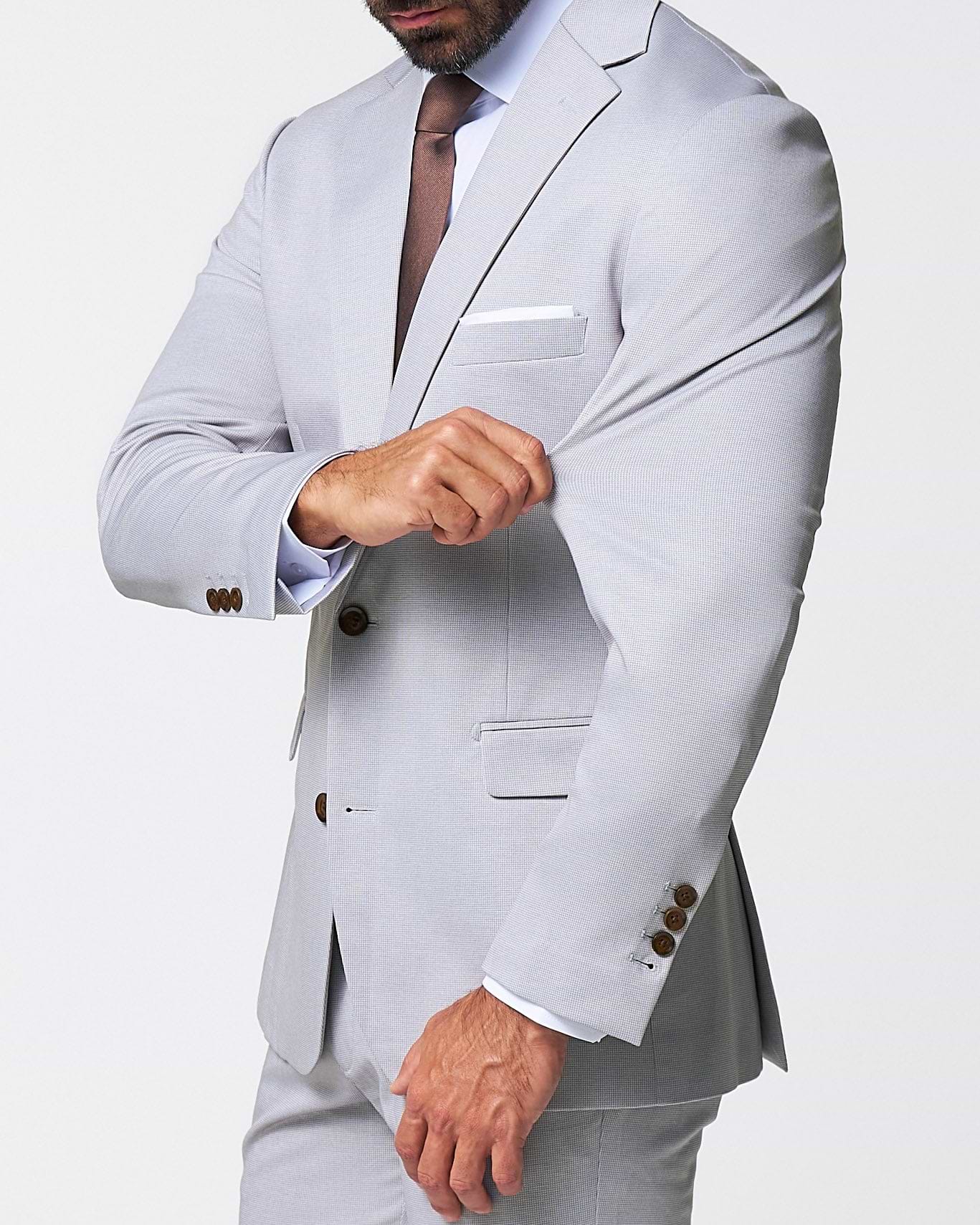 Brushed Tech Stretch Blazer - Light Grey Microcheck