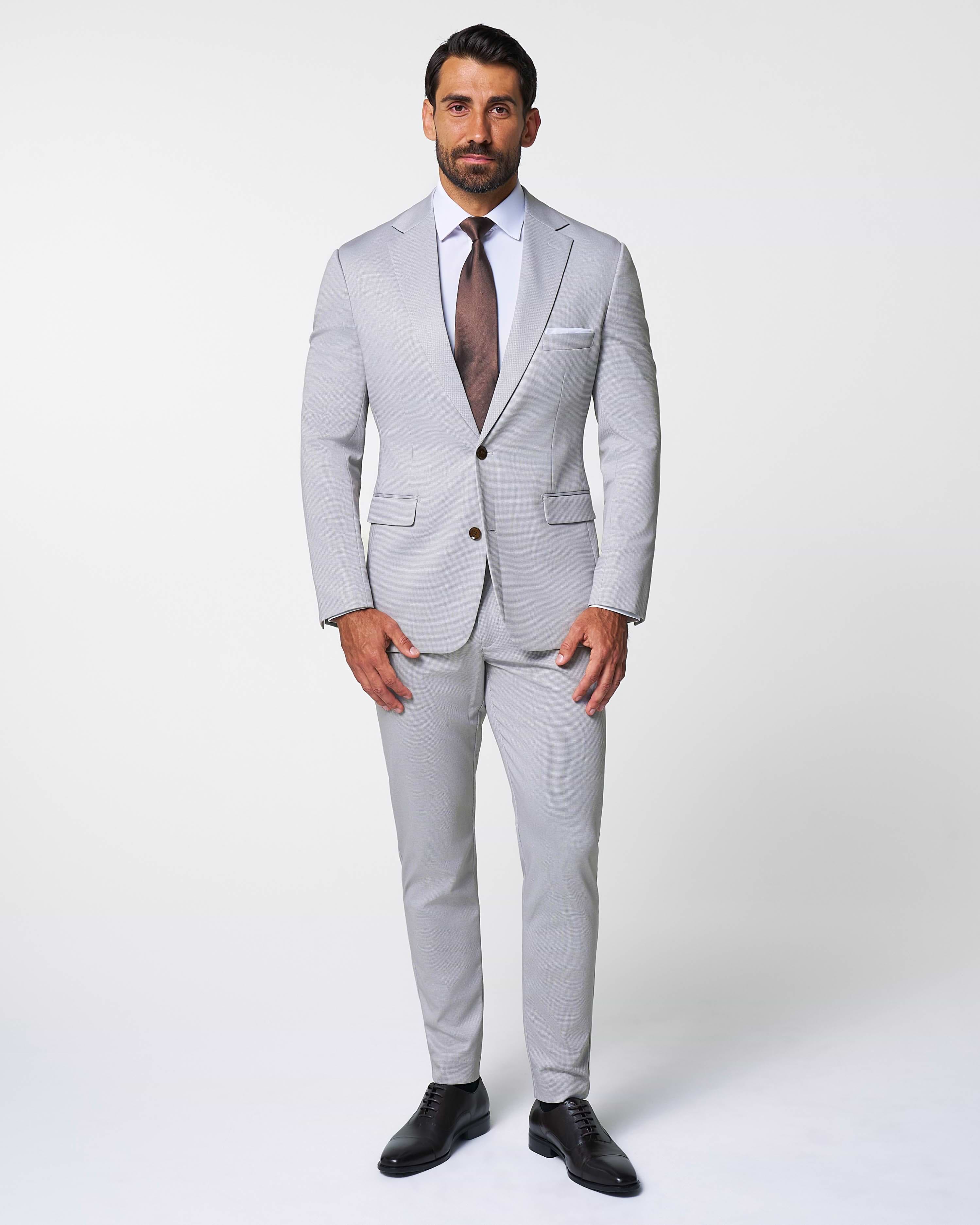 Brushed Tech Stretch Blazer - Light Grey Microcheck