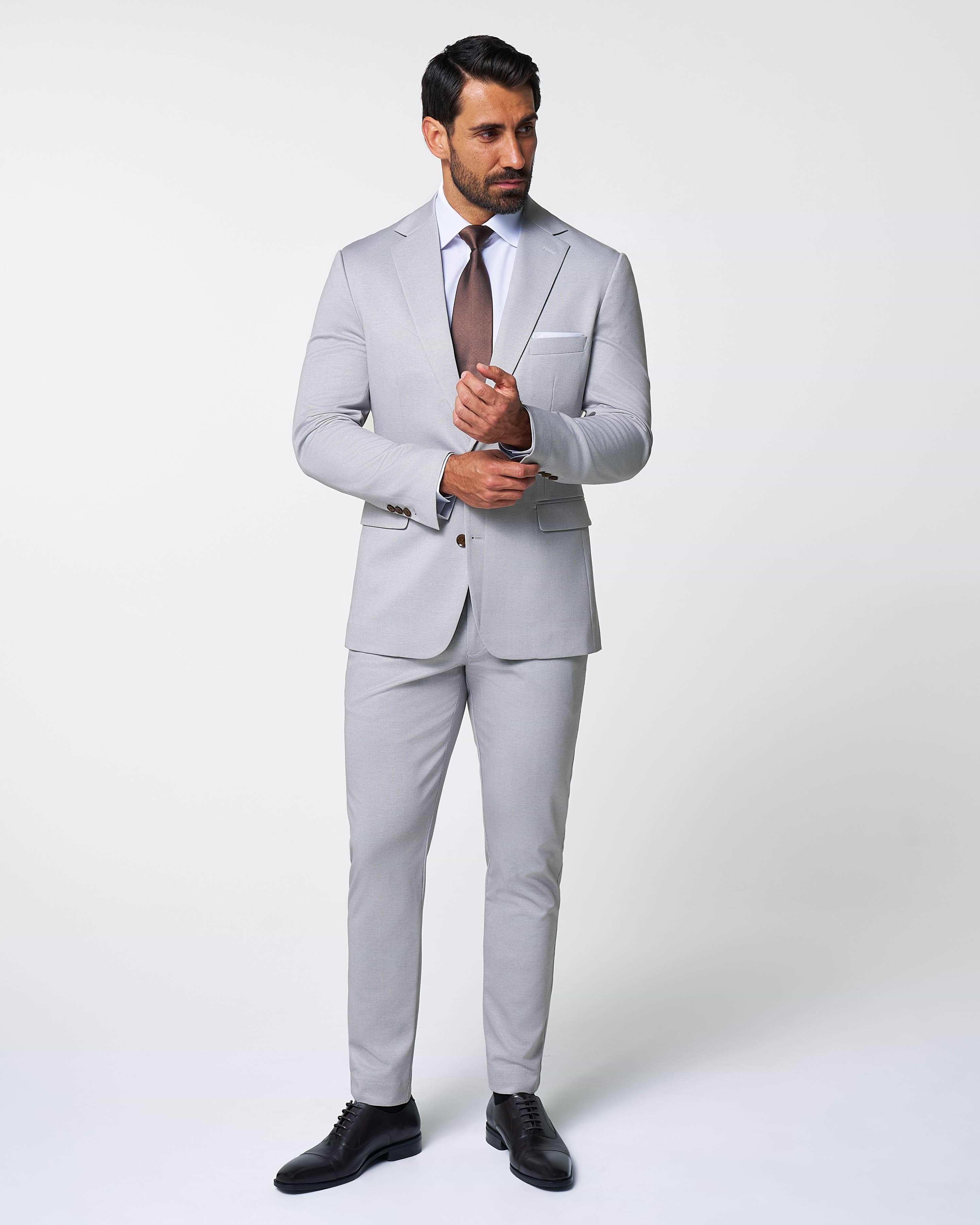 Brushed Tech Stretch Blazer - Light Grey Microcheck