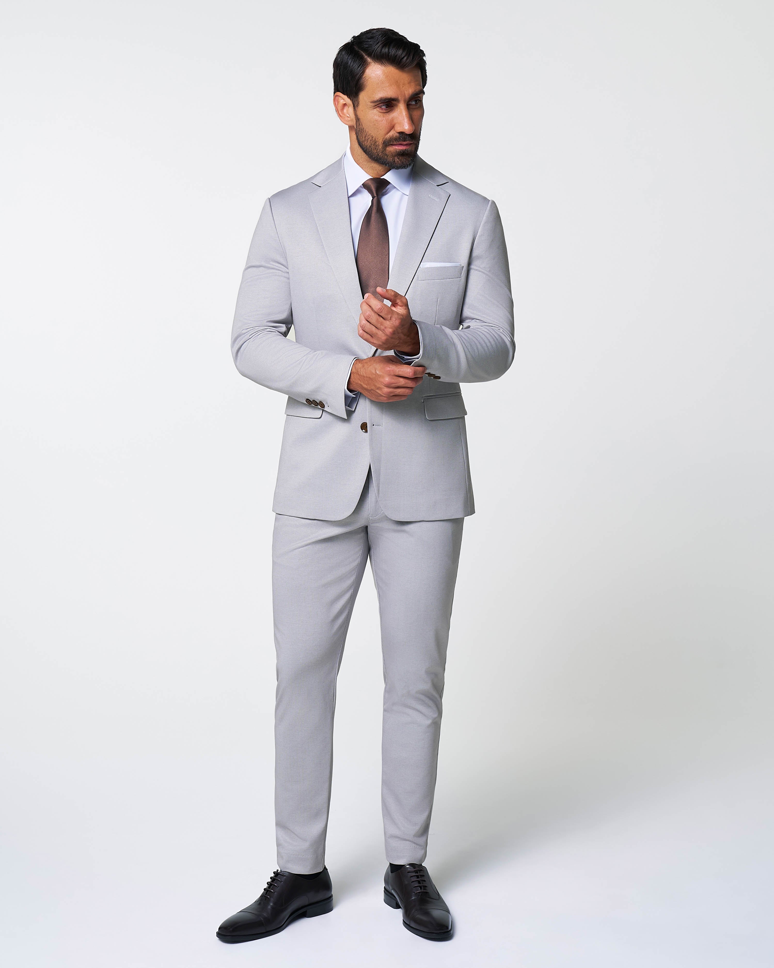 Brushed Tech Stretch Blazer - Light Grey Microcheck