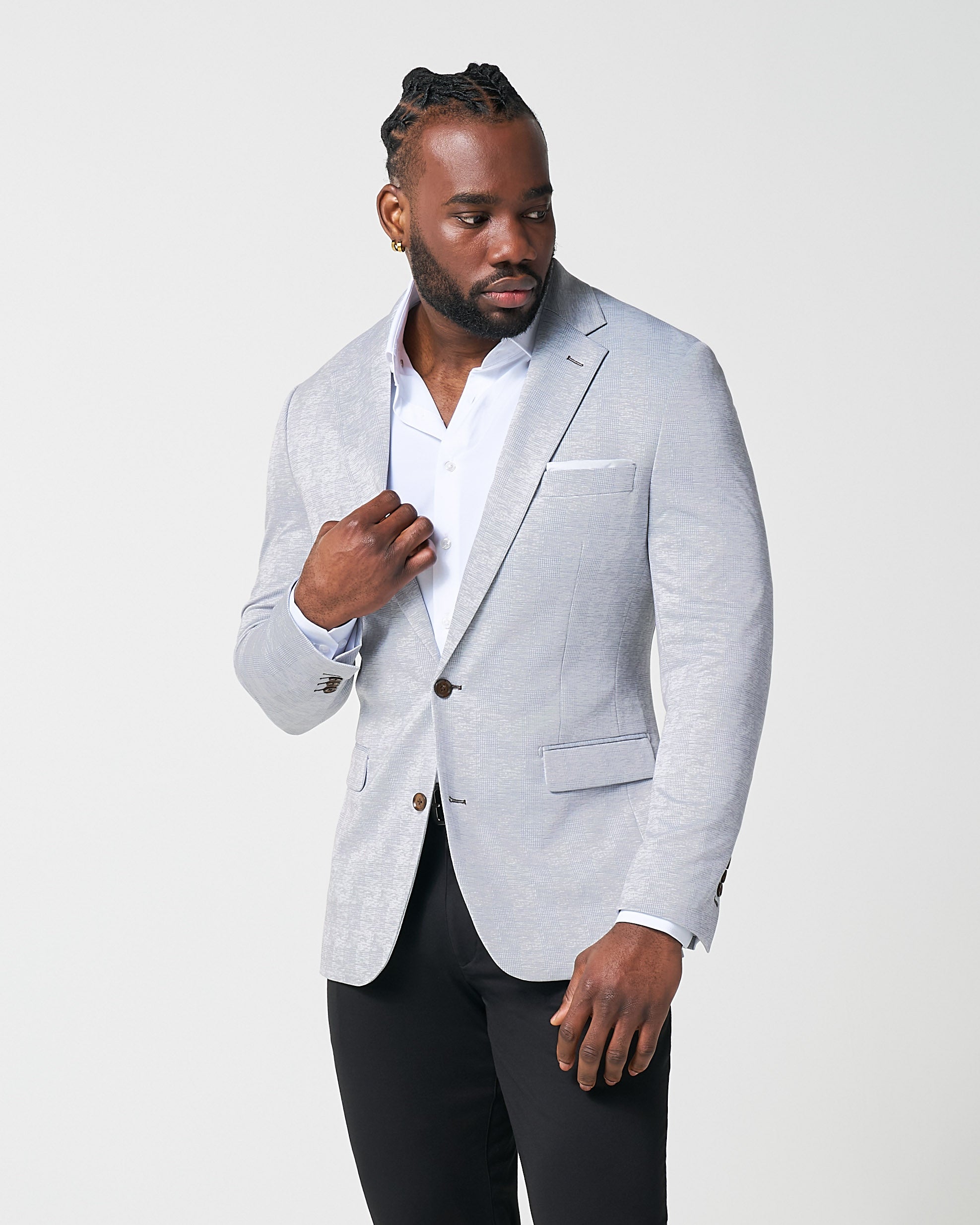 Athletic Fit Stretch Blazer - Light Grey Plaid