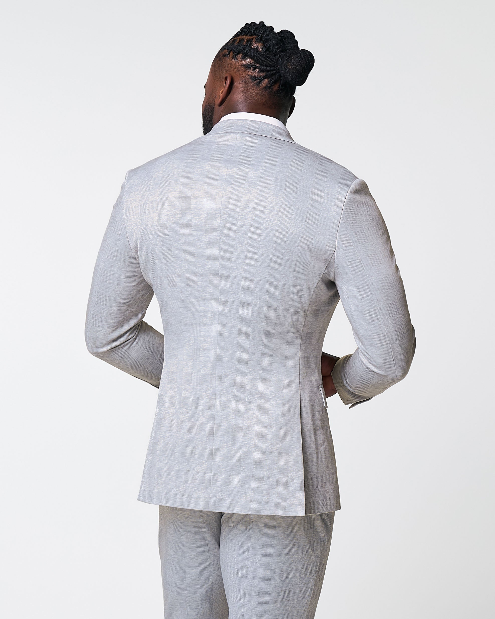 Athletic Fit Stretch Blazer - Light Grey Plaid