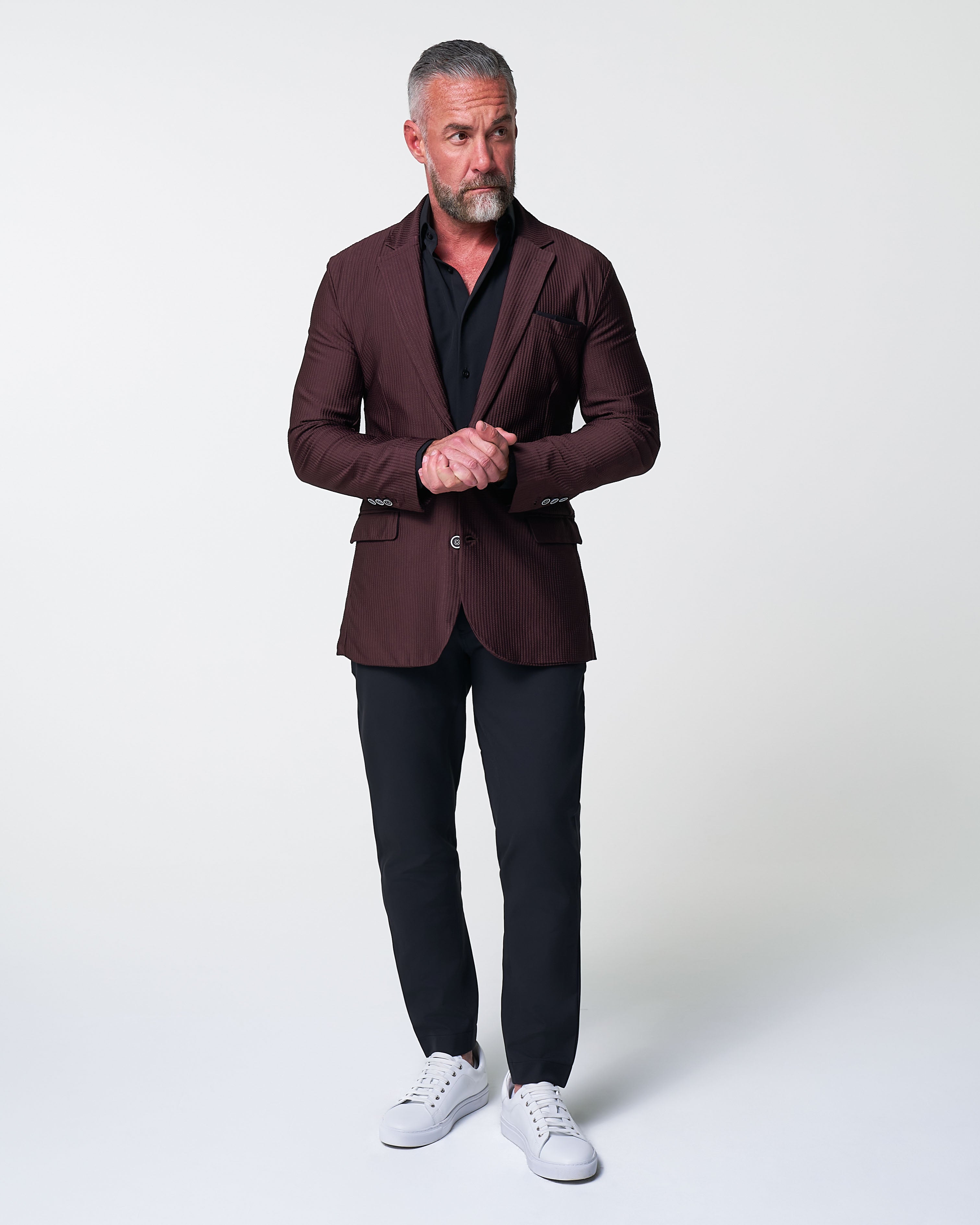 Athletic Fit Stretch Blazer - Plum Seersucker