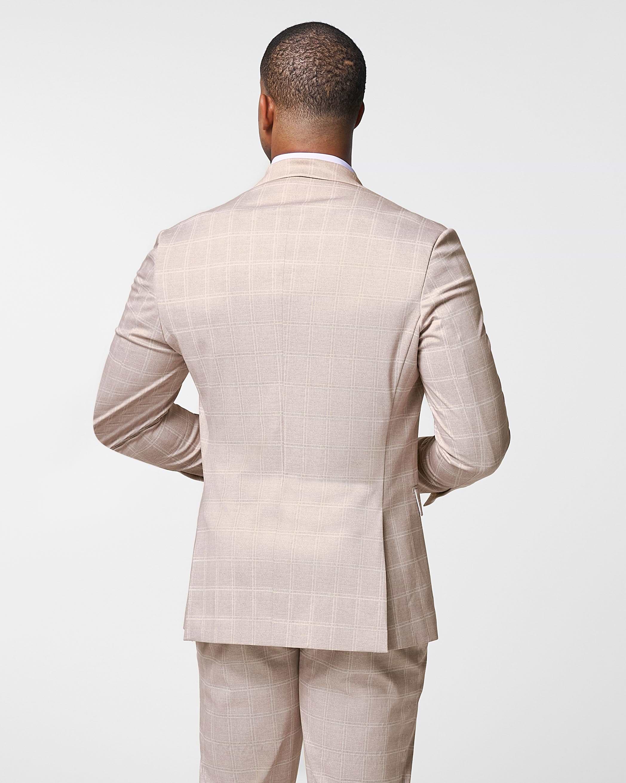 Athletic Fit Stretch Blazer - Tan & White Windowpane