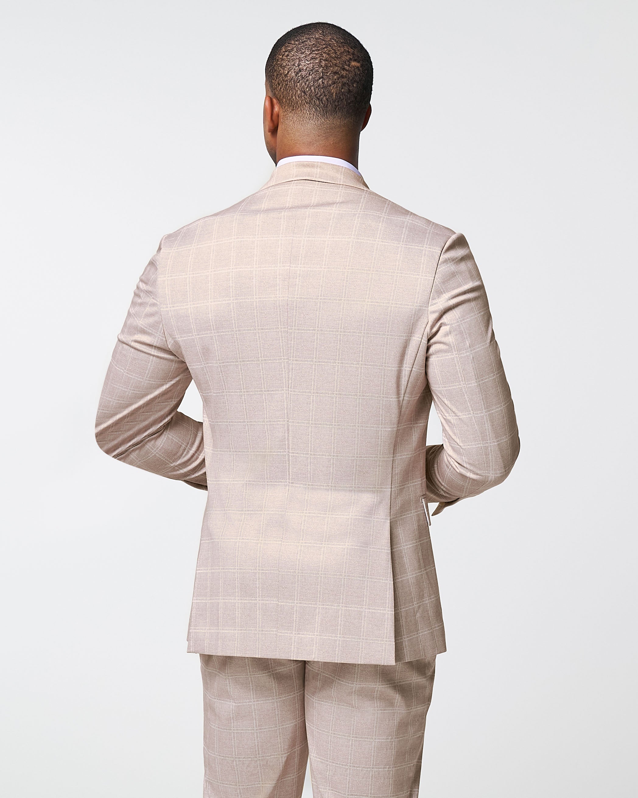 Athletic Fit Stretch Blazer - Tan & White Windowpane