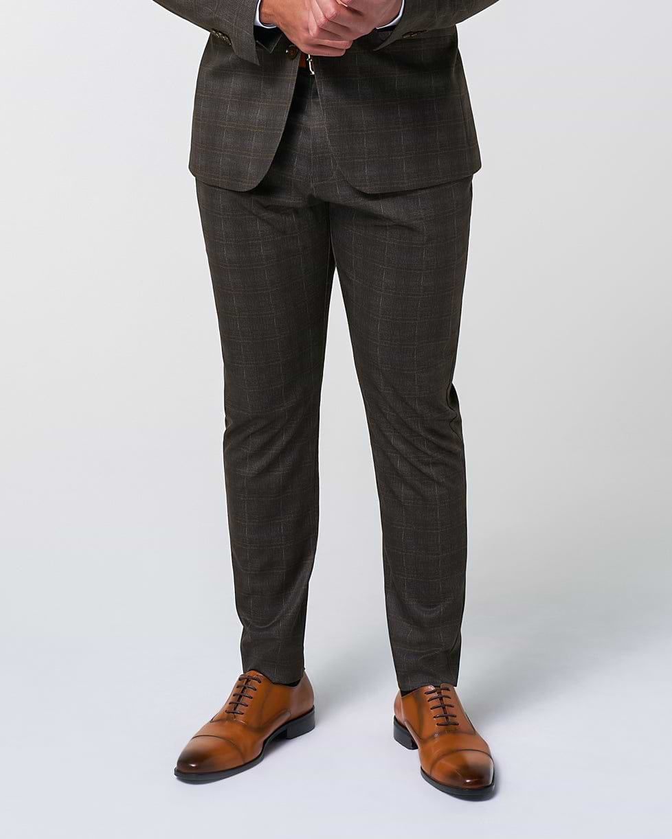 Athletic Fit Stretch Suit Pants - Brown Plaid