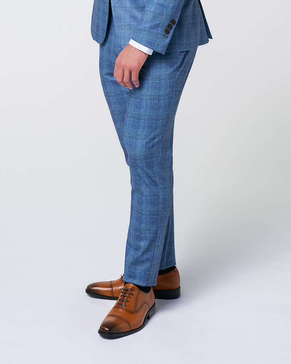 Brushed Tech Suit Pant - Electric Blue Plaid