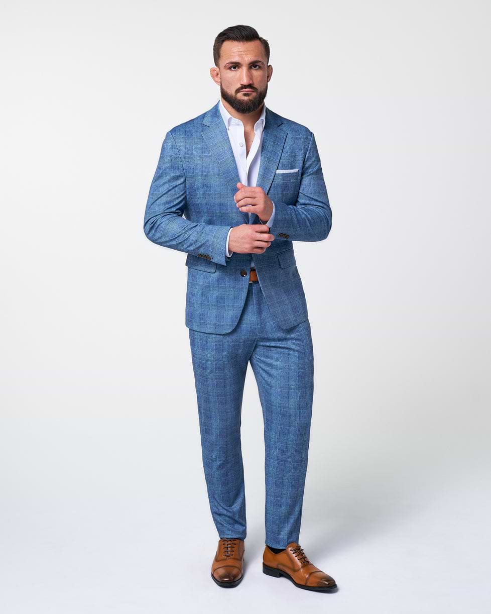 Brushed Tech Suit Pant - Electric Blue Plaid