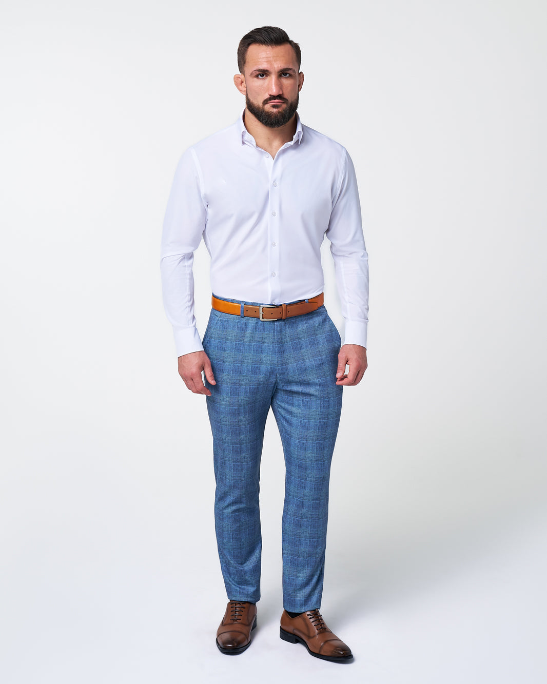 Brushed Tech Suit Pant - Electric Blue Plaid