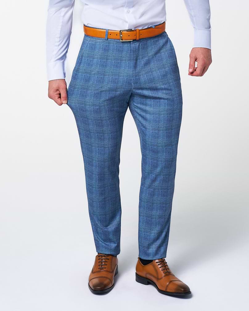 Brushed Tech Suit Pant - Electric Blue Plaid