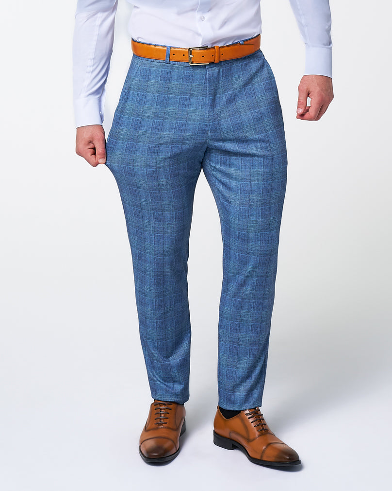 Brushed Tech Suit Pant - Electric Blue Plaid