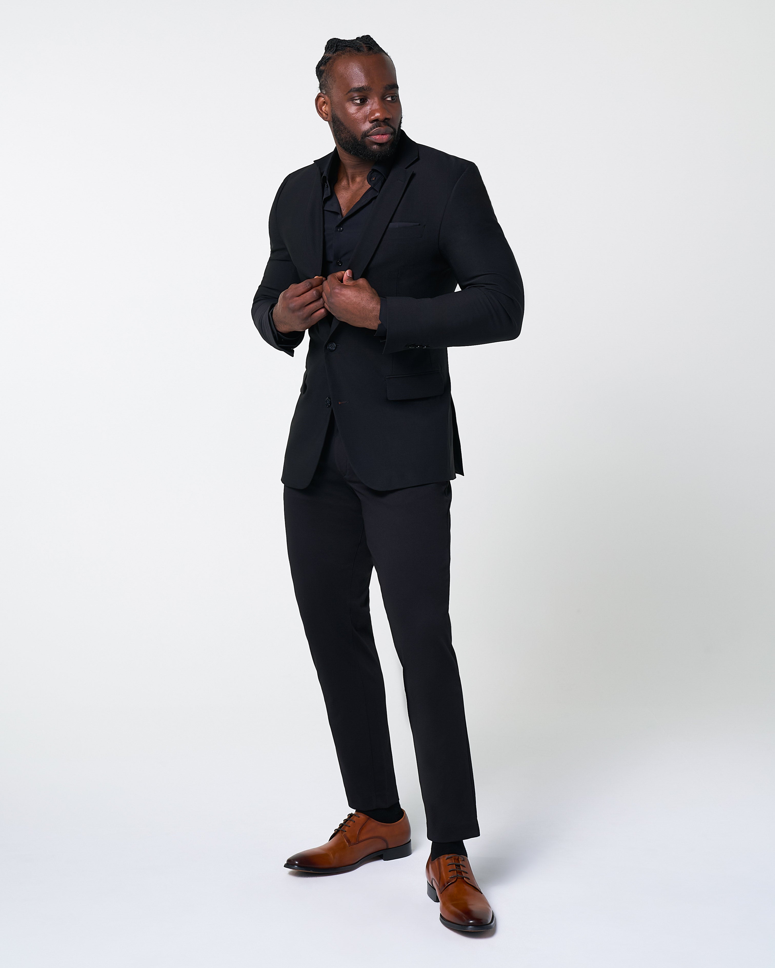 Athletic Fit Stretch Suit Pants - Black