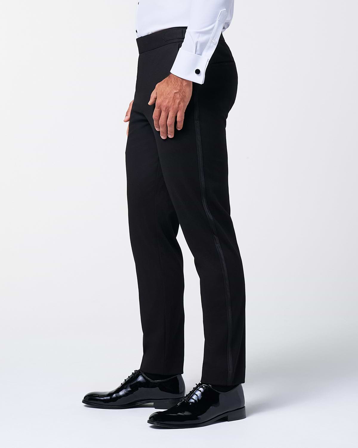Athletic Fit Stretch Flat Front Tuxedo Pants - Black