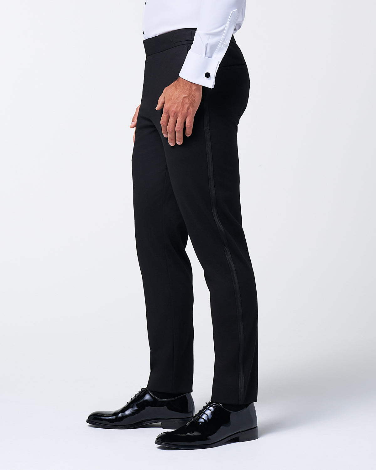 Athletic Fit Stretch Flat Front Tuxedo Pants - Black