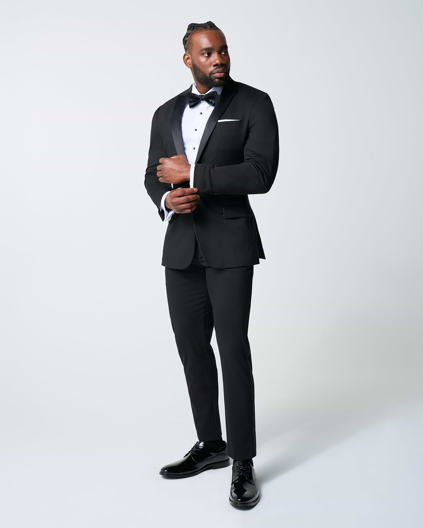 Athletic Fit Stretch Flat Front Tuxedo Pants - Black