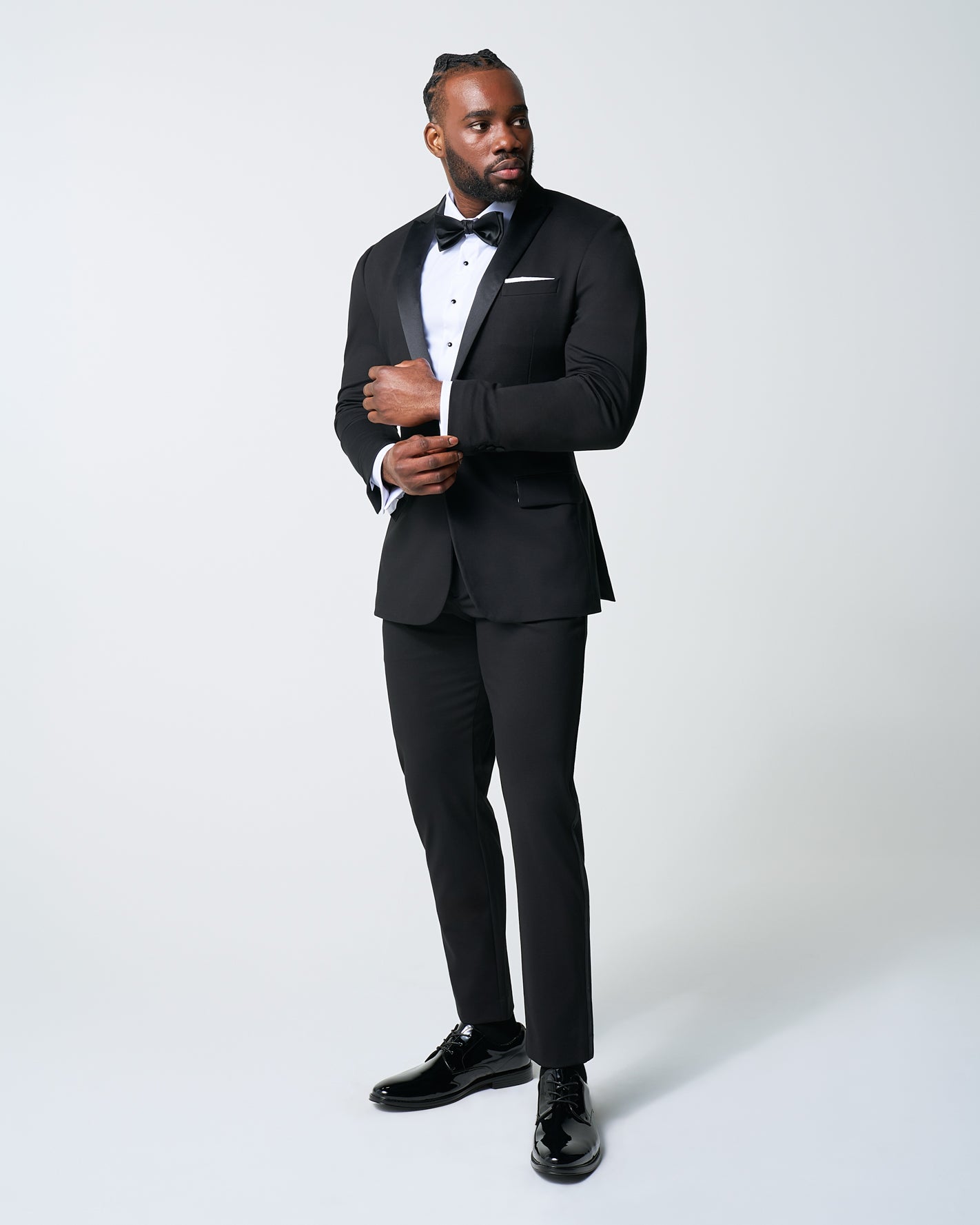 Athletic Fit Stretch Flat Front Tuxedo Pants - Black