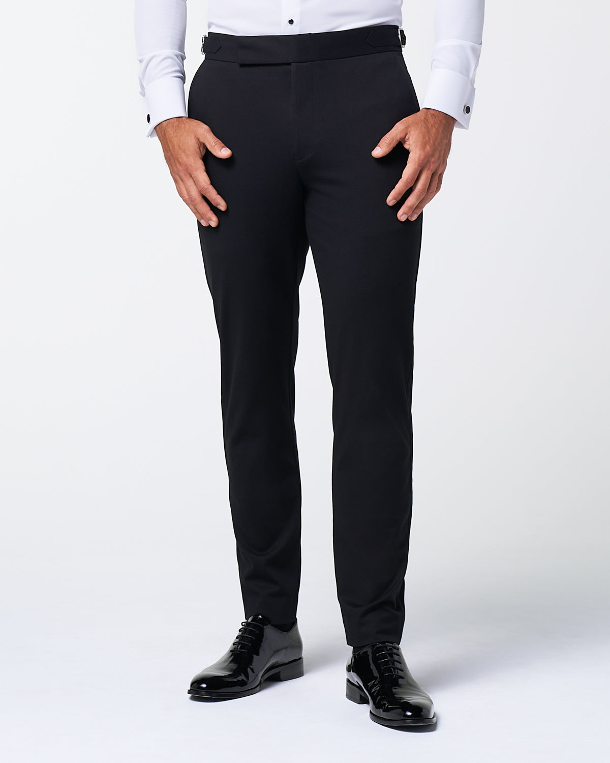 Athletic Fit Stretch Flat Front Tuxedo Pants - Black