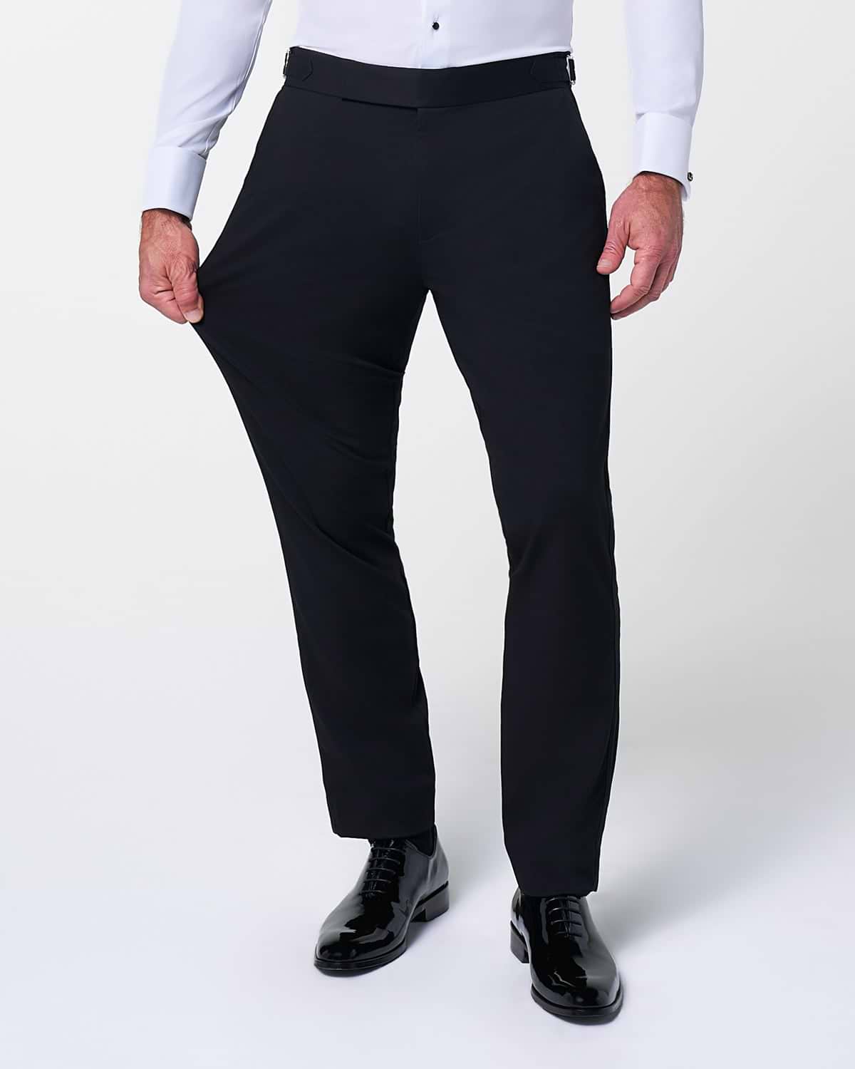 Athletic Fit Stretch Flat Front Tuxedo Pants - Black
