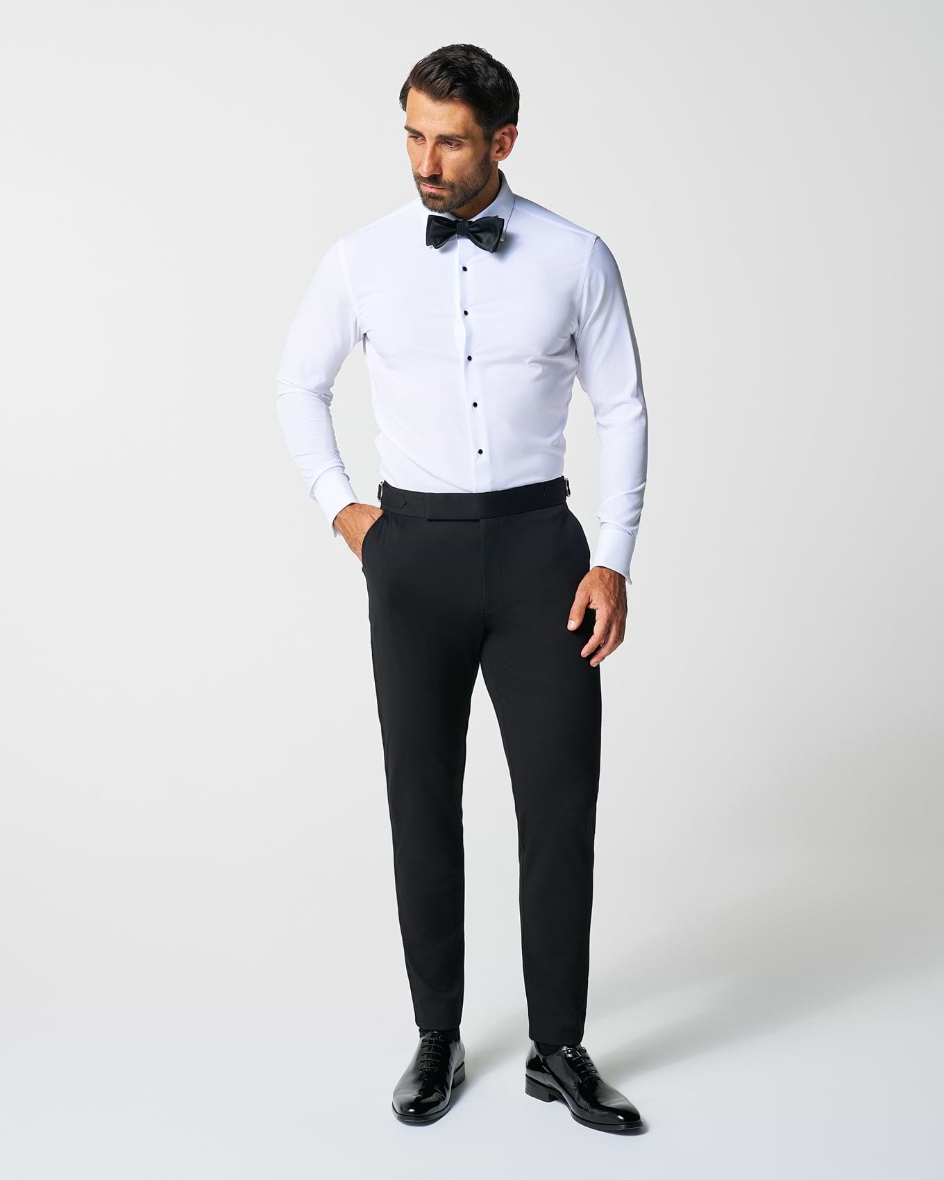 Athletic Fit Stretch Flat Front Tuxedo Pants - Black