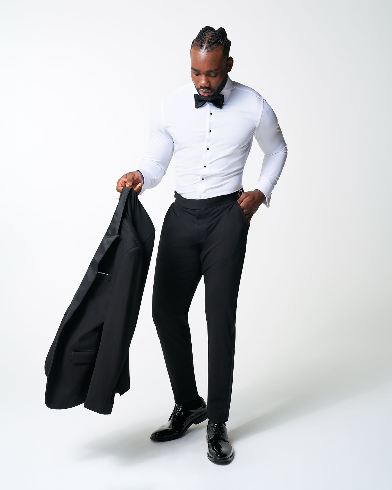 Athletic Fit Stretch Flat Front Tuxedo Pants - Black