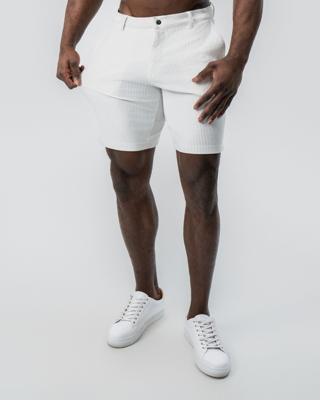 Athletic Fit Shorts - Grey & White Seersucker