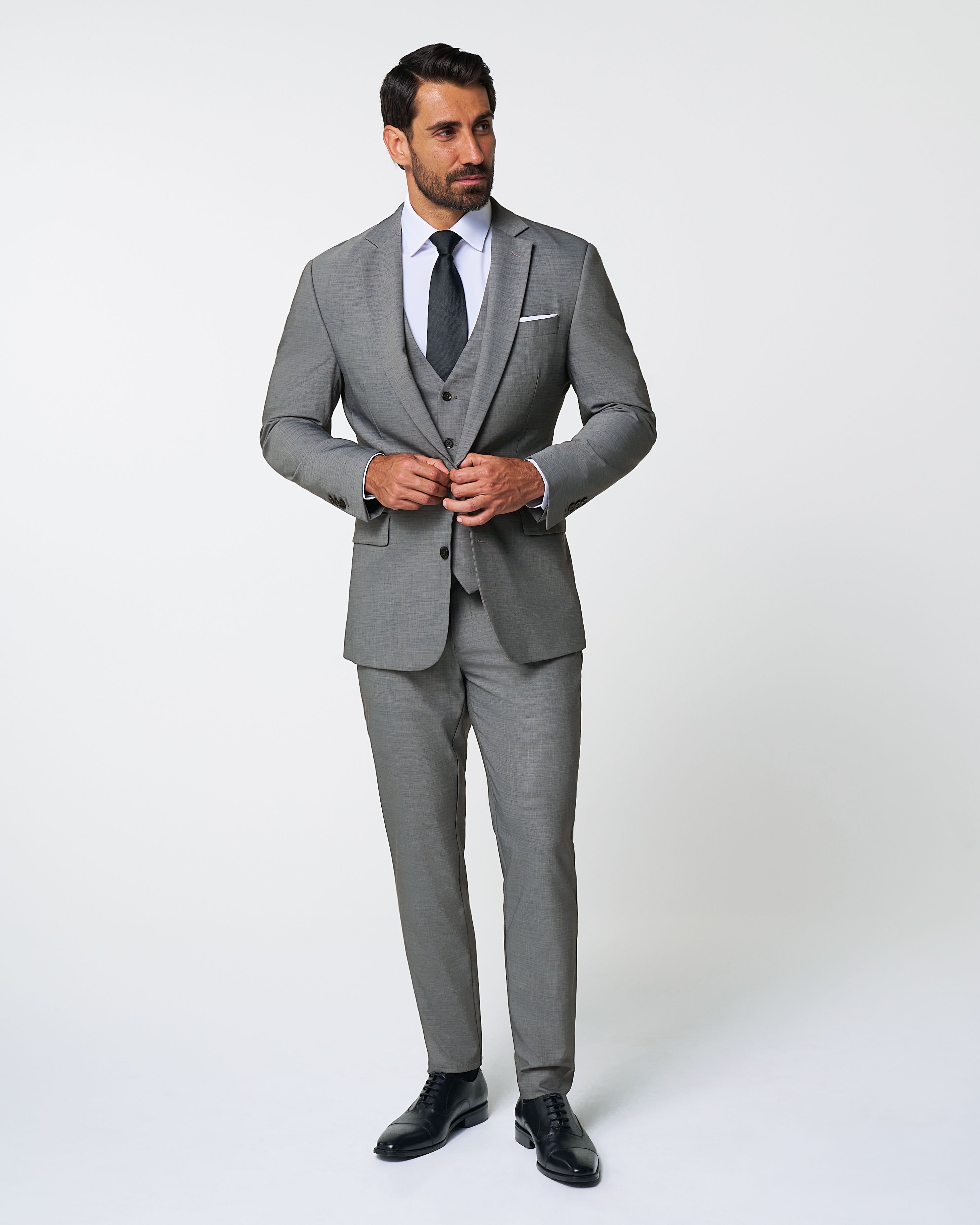 Athletic Fit Stretch Suit - Heathered Grey