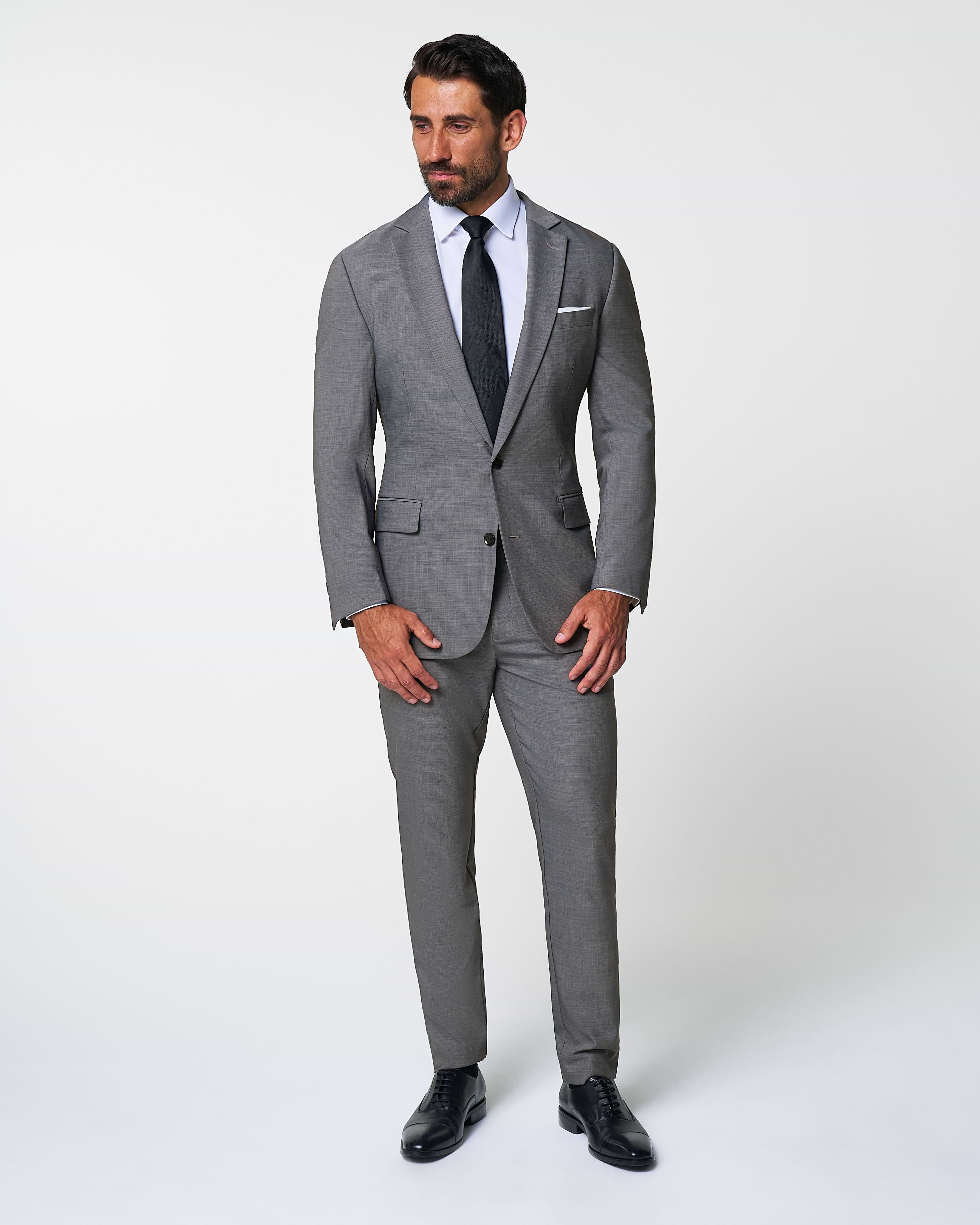 Athletic Fit Stretch Suit - Heathered Grey