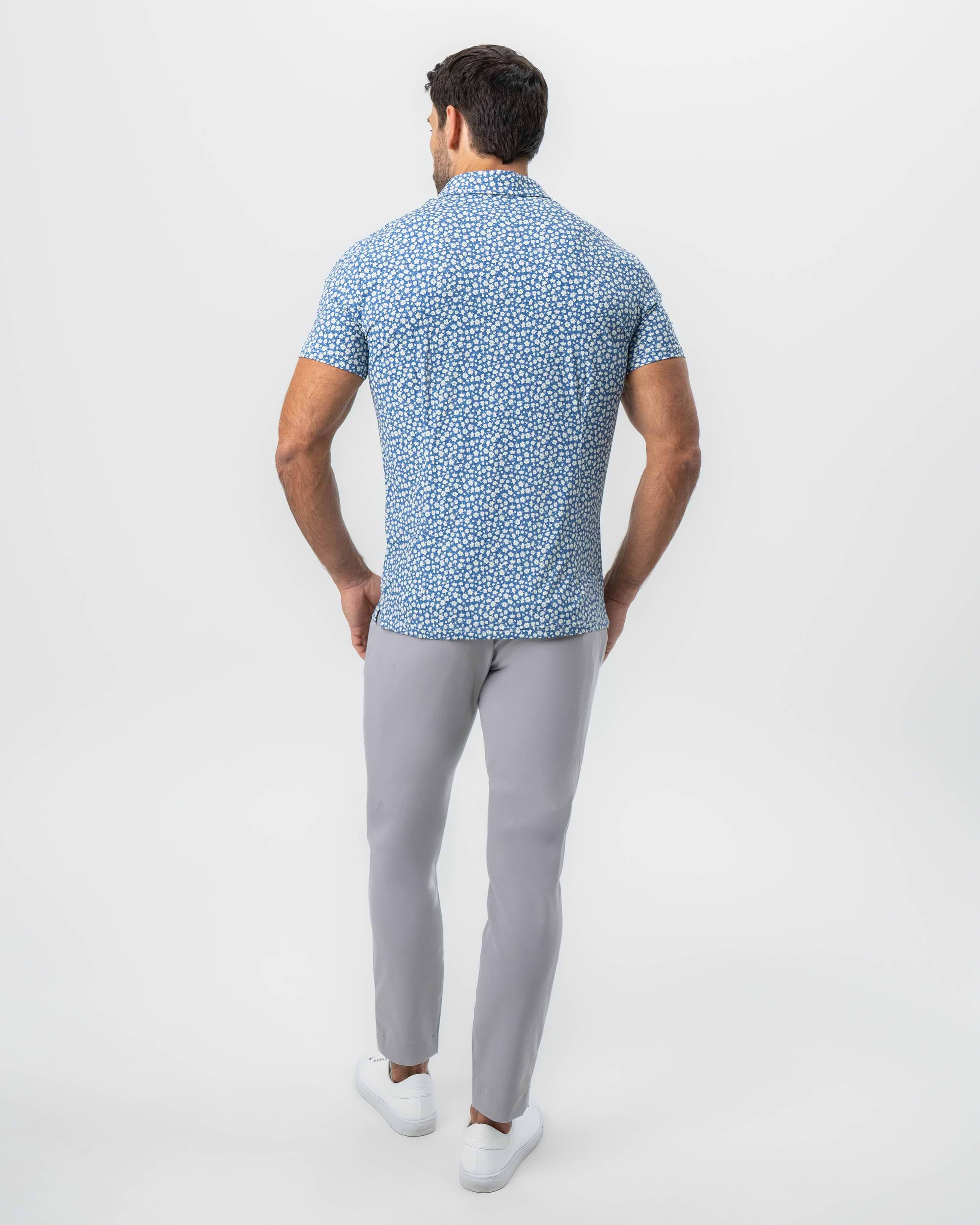 "The Ken" White & Light Blue Floral Print Polo