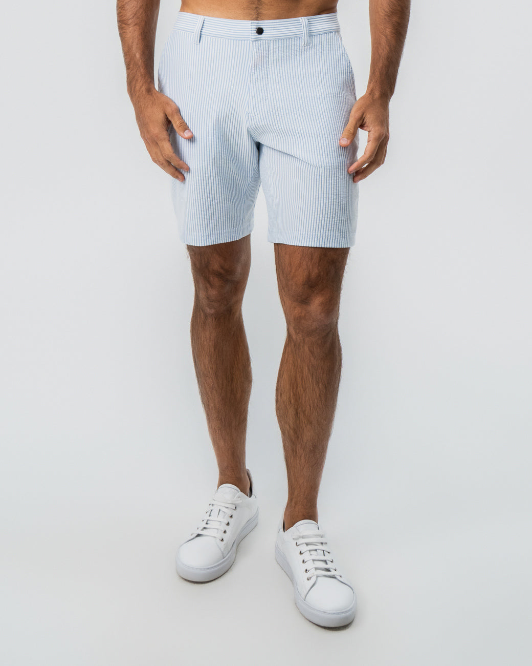 Athletic Fit Shorts - Light Blue & White Seersucker