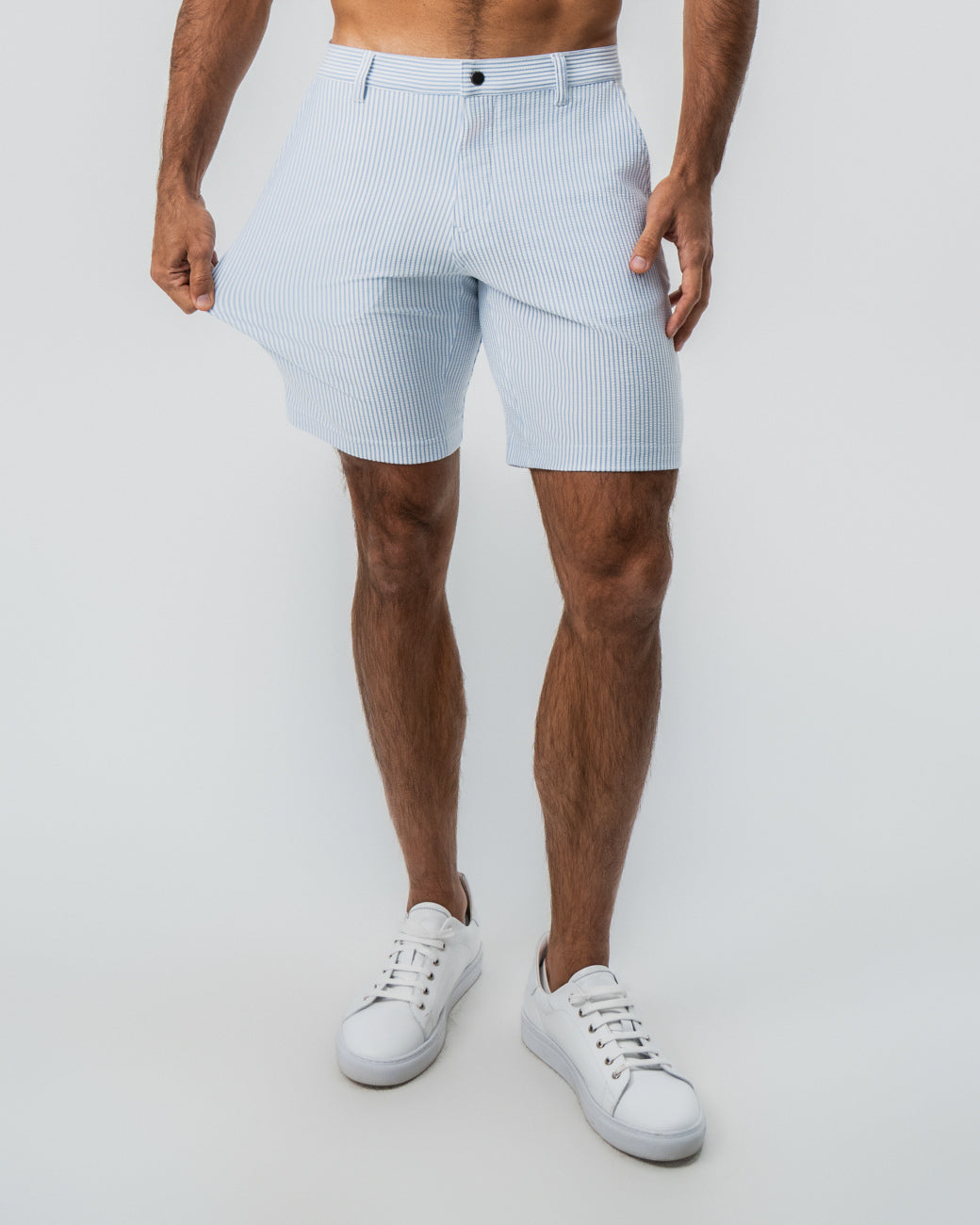 Athletic Fit Shorts - Light Blue & White Seersucker