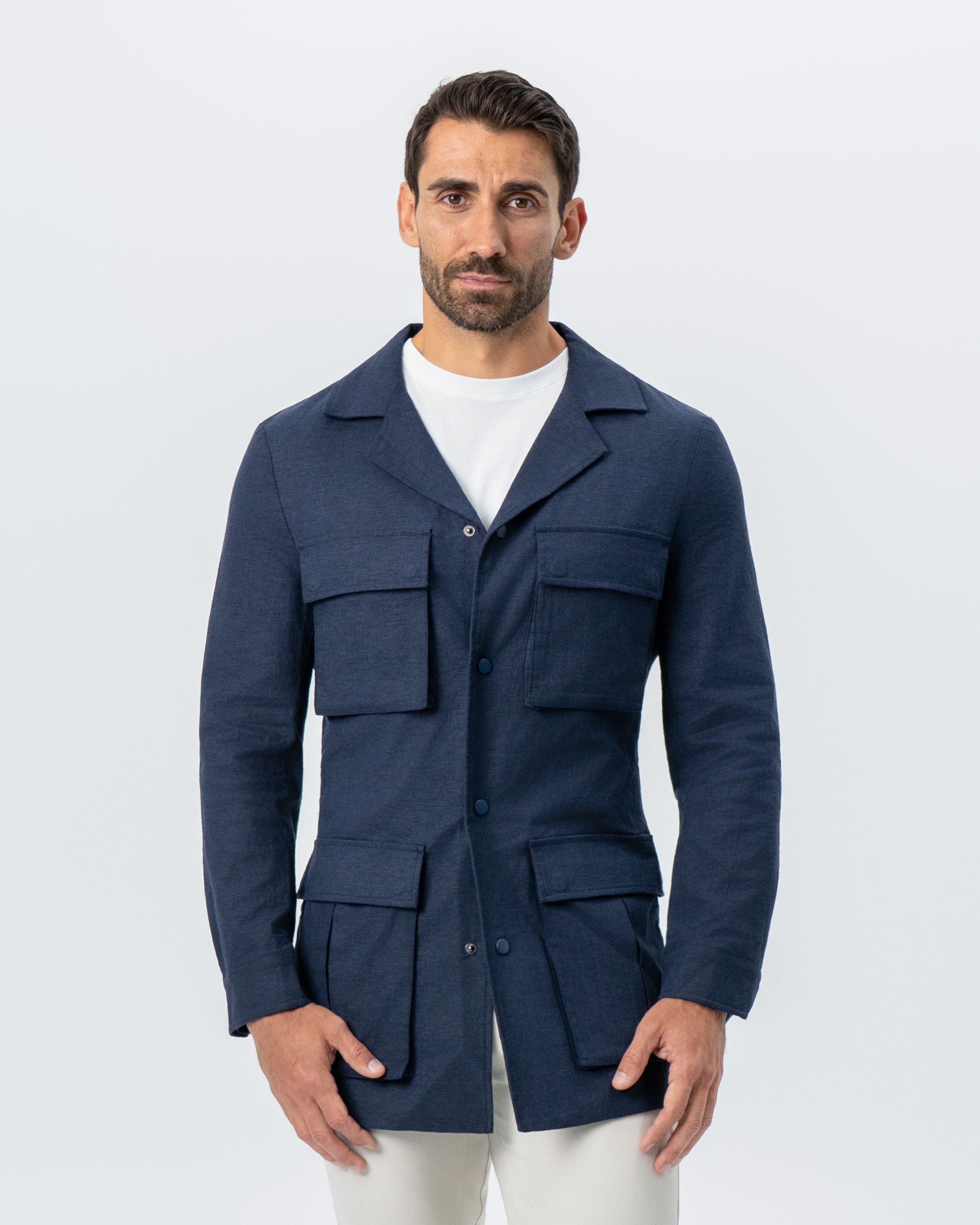 Stretch Linen Field Jacket - Navy