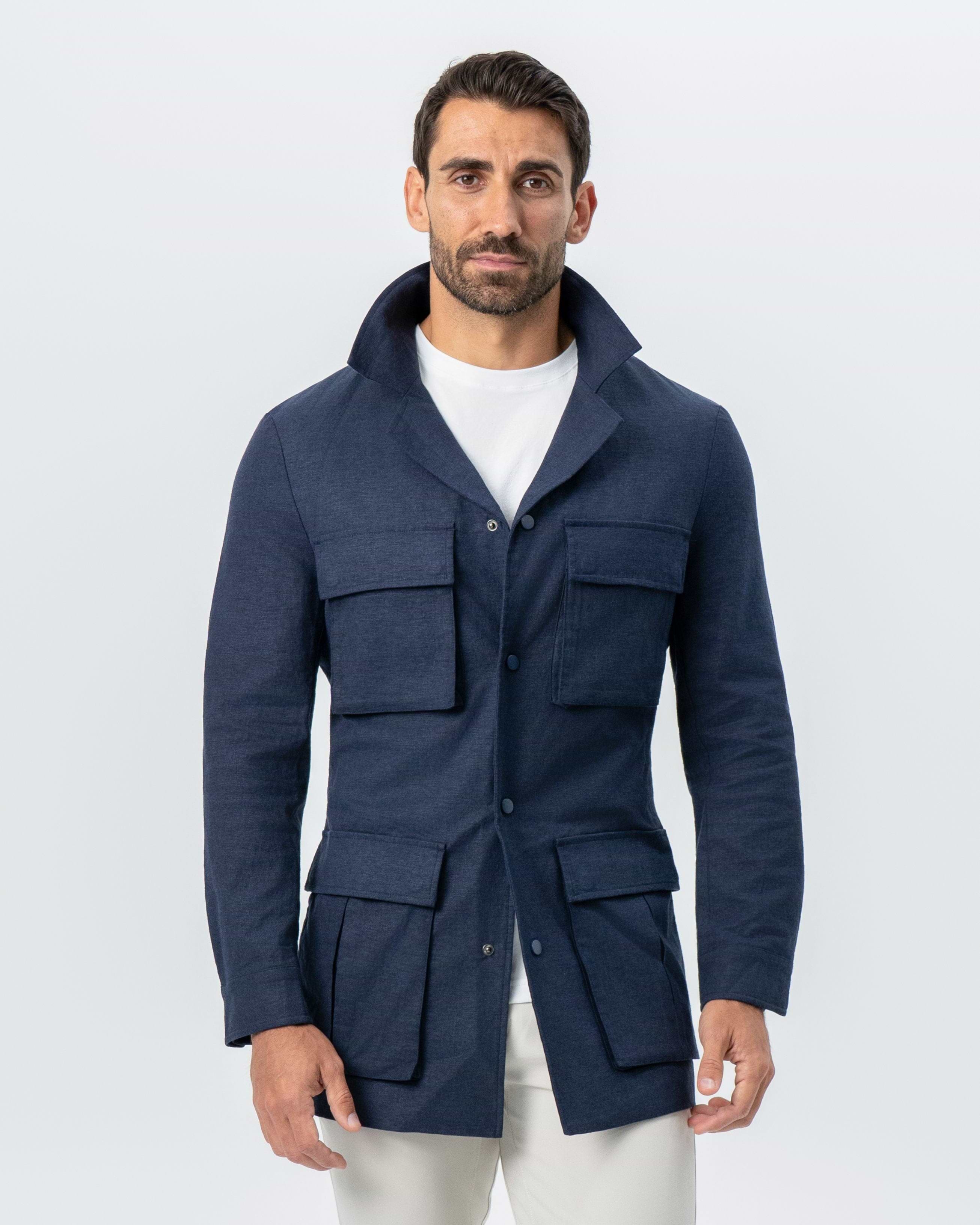Stretch Linen Field Jacket - Navy