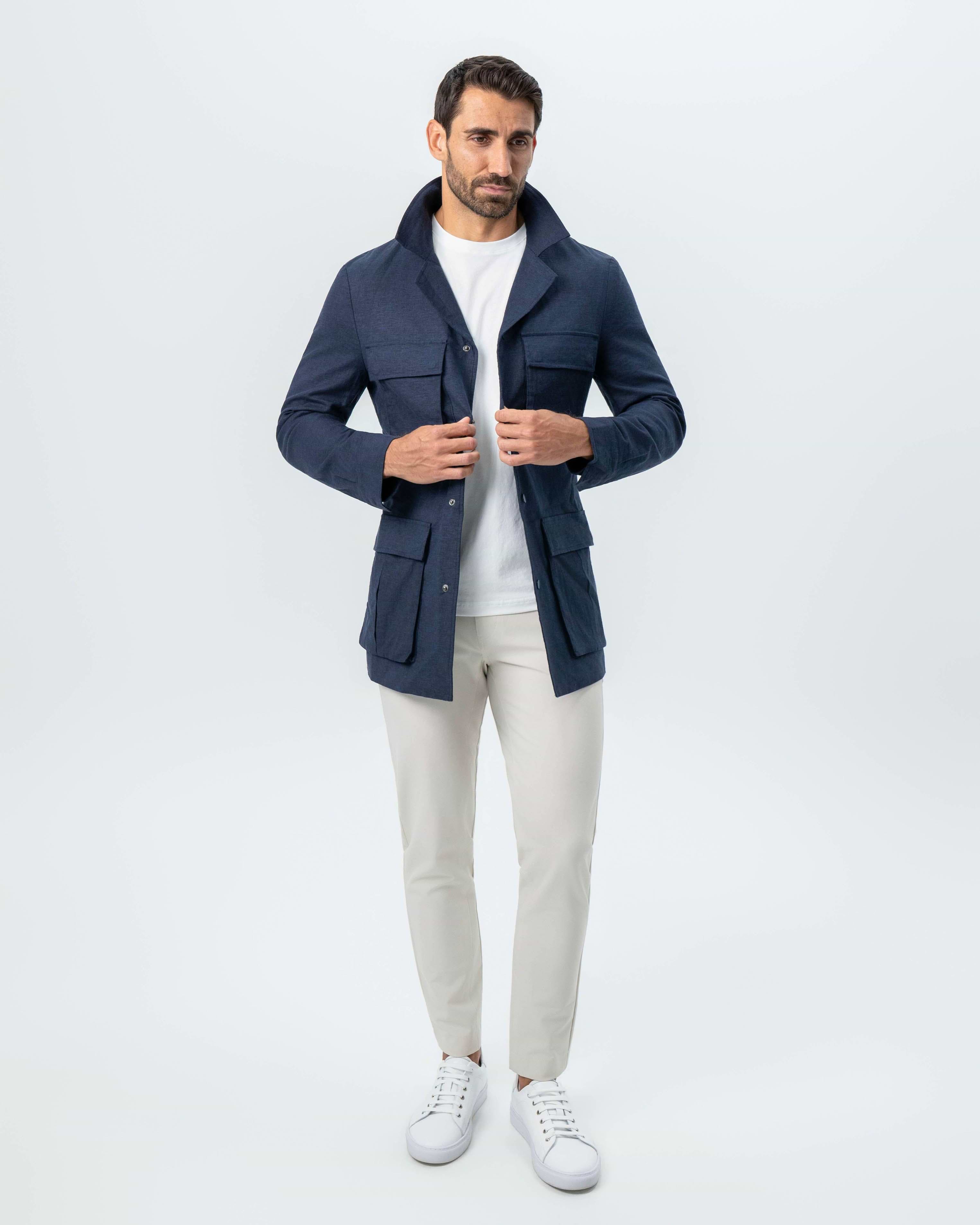 Stretch Linen Field Jacket - Navy