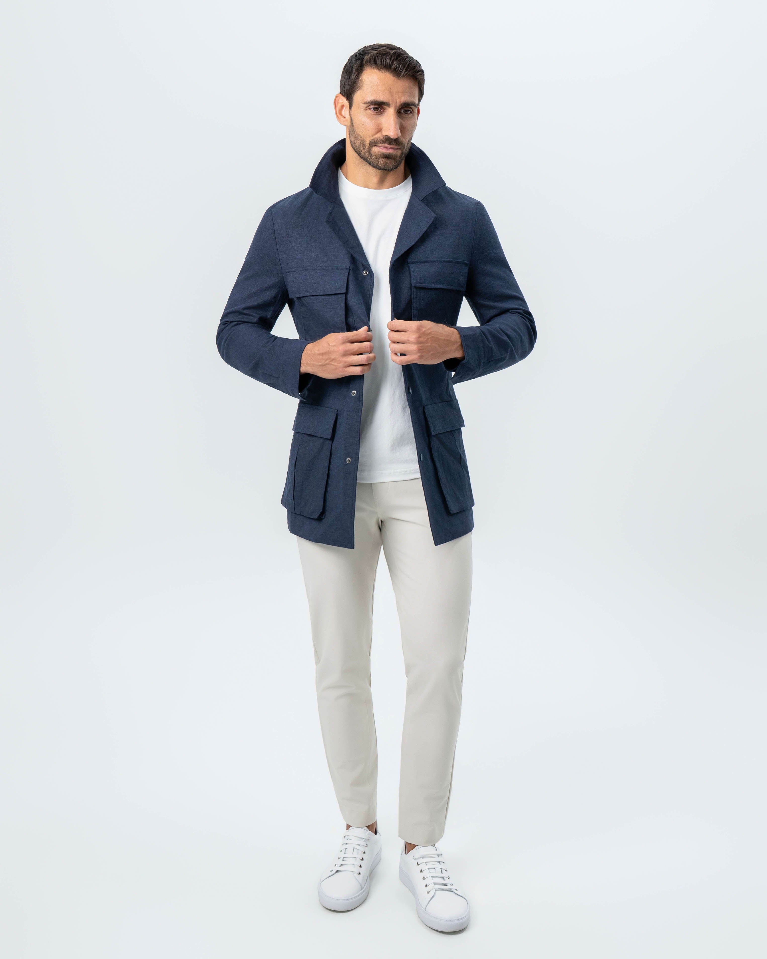 Stretch Linen Field Jacket - Navy