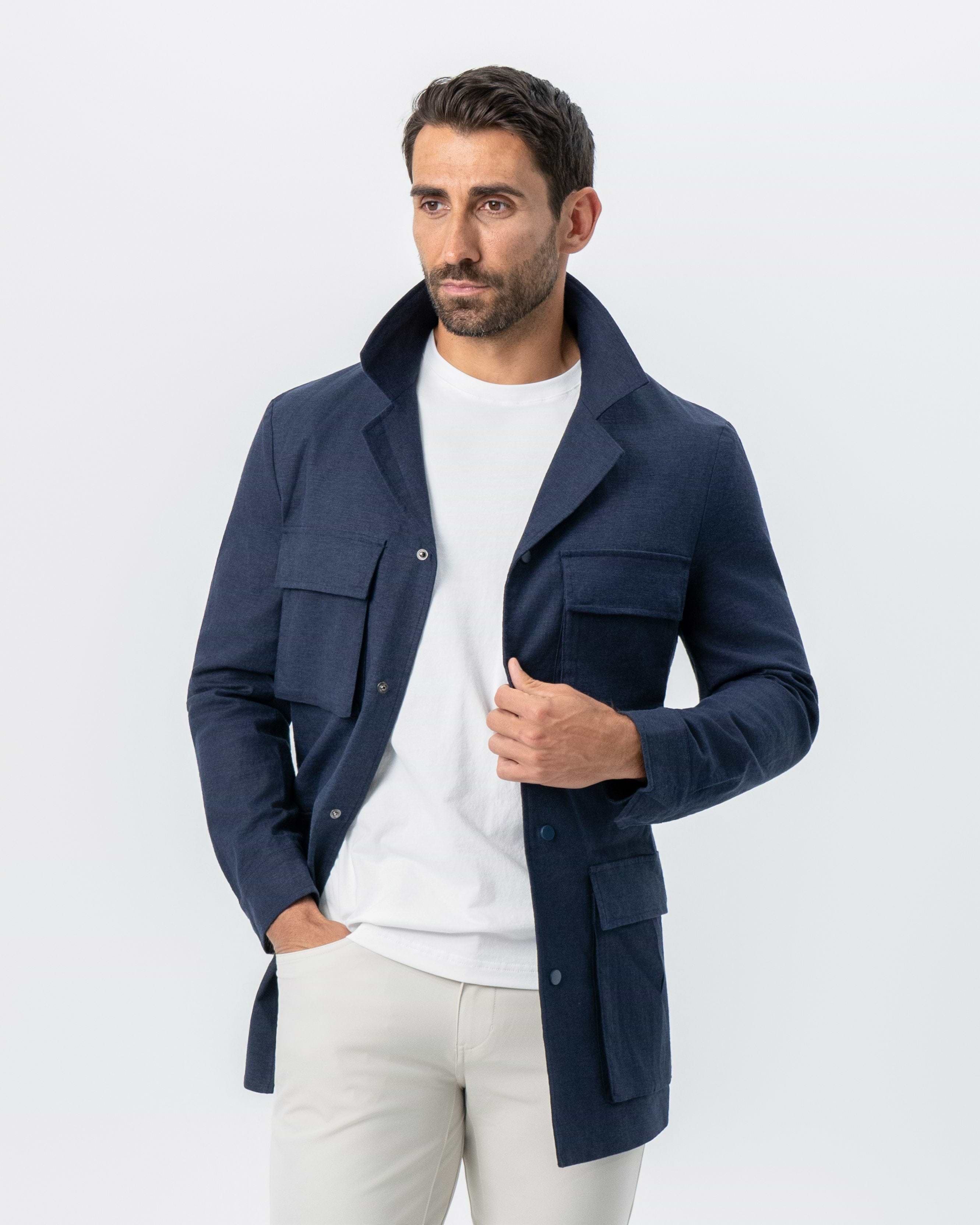 Stretch Linen Field Jacket - Navy