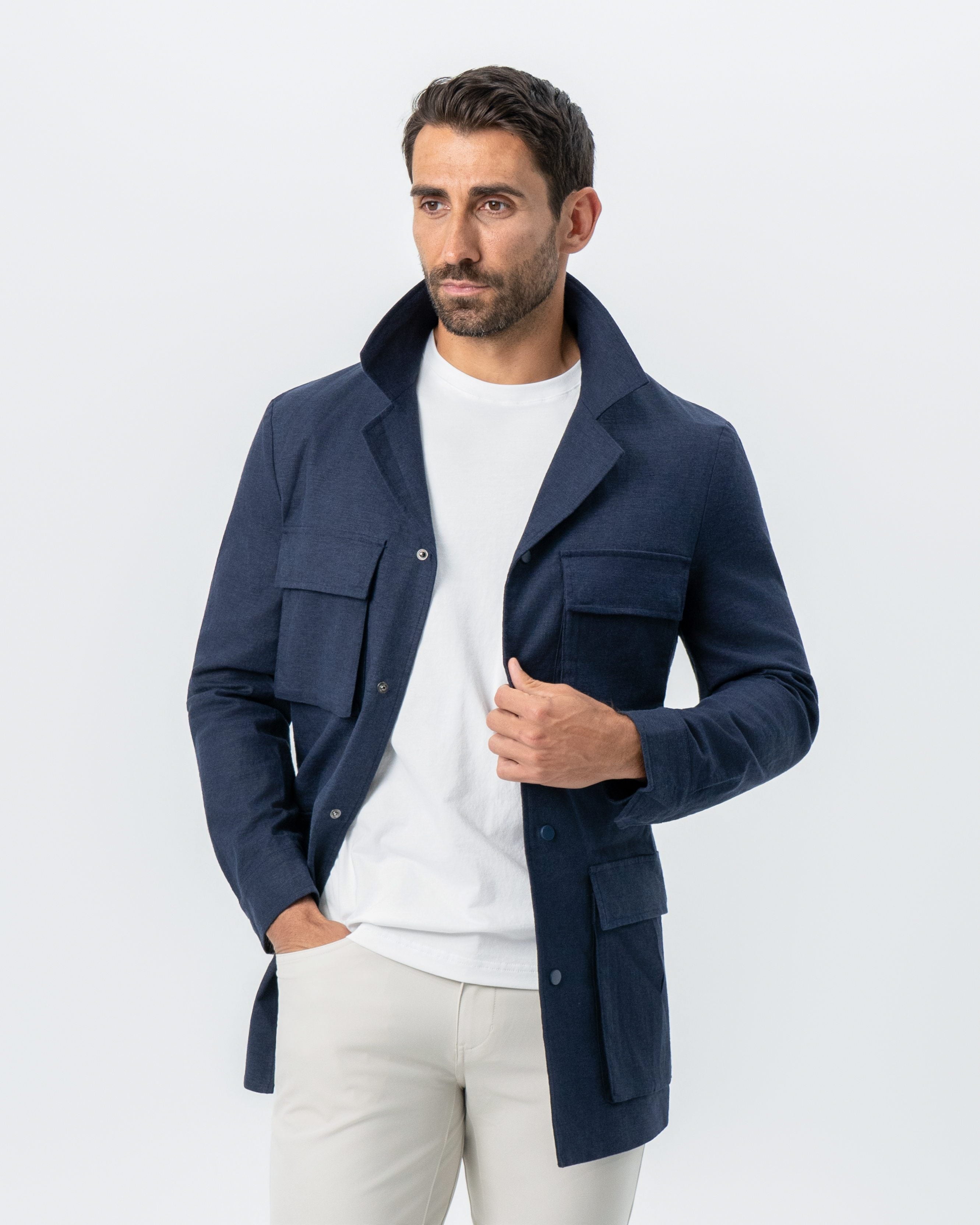 Stretch Linen Field Jacket - Navy