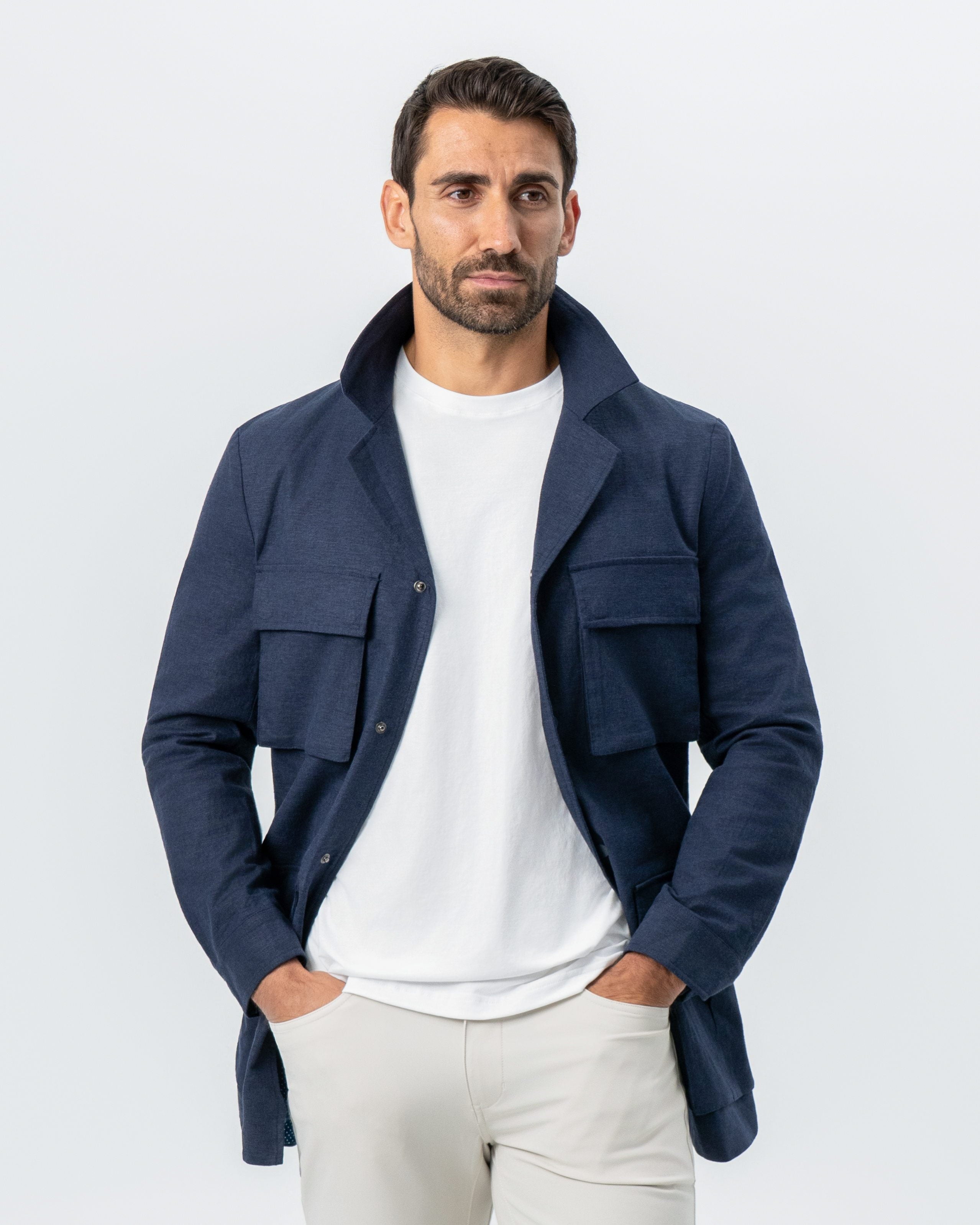 Stretch Linen Field Jacket - Navy