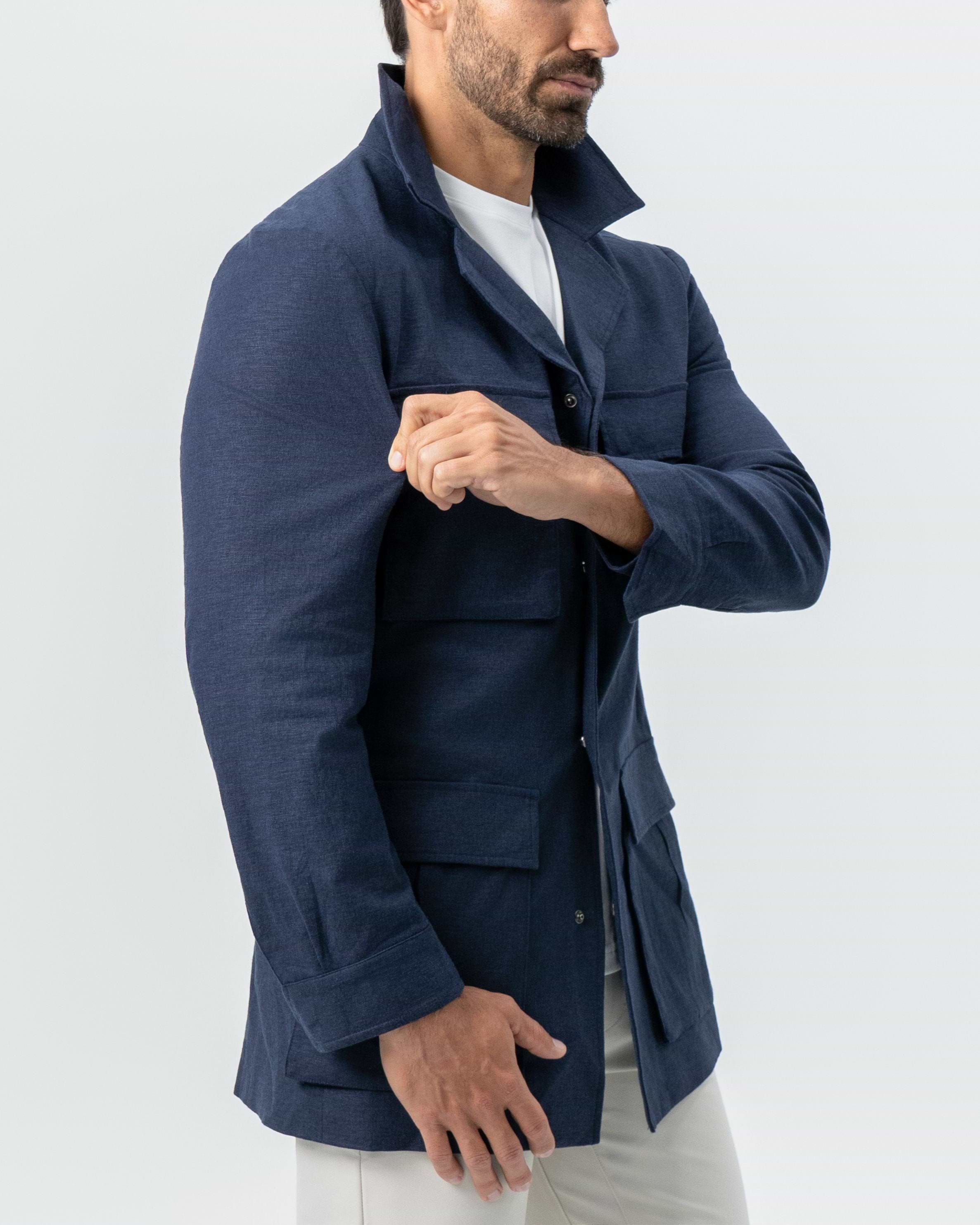 Stretch Linen Field Jacket - Navy
