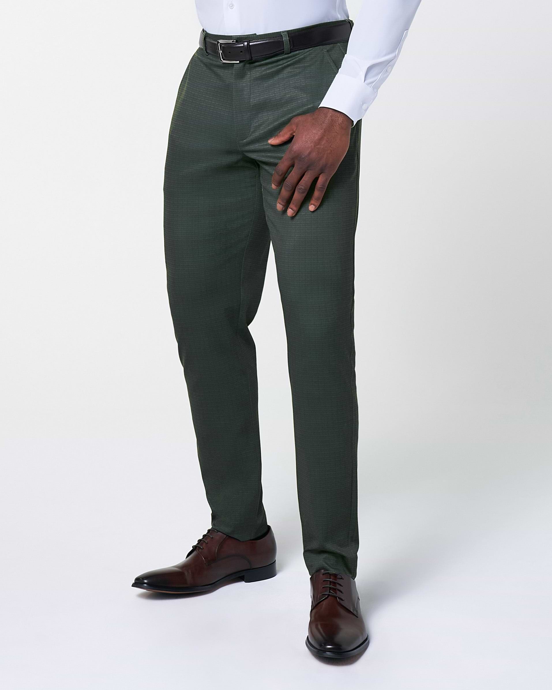 Athletic Fit Stretch Suit Pants - Army Green Microcheck