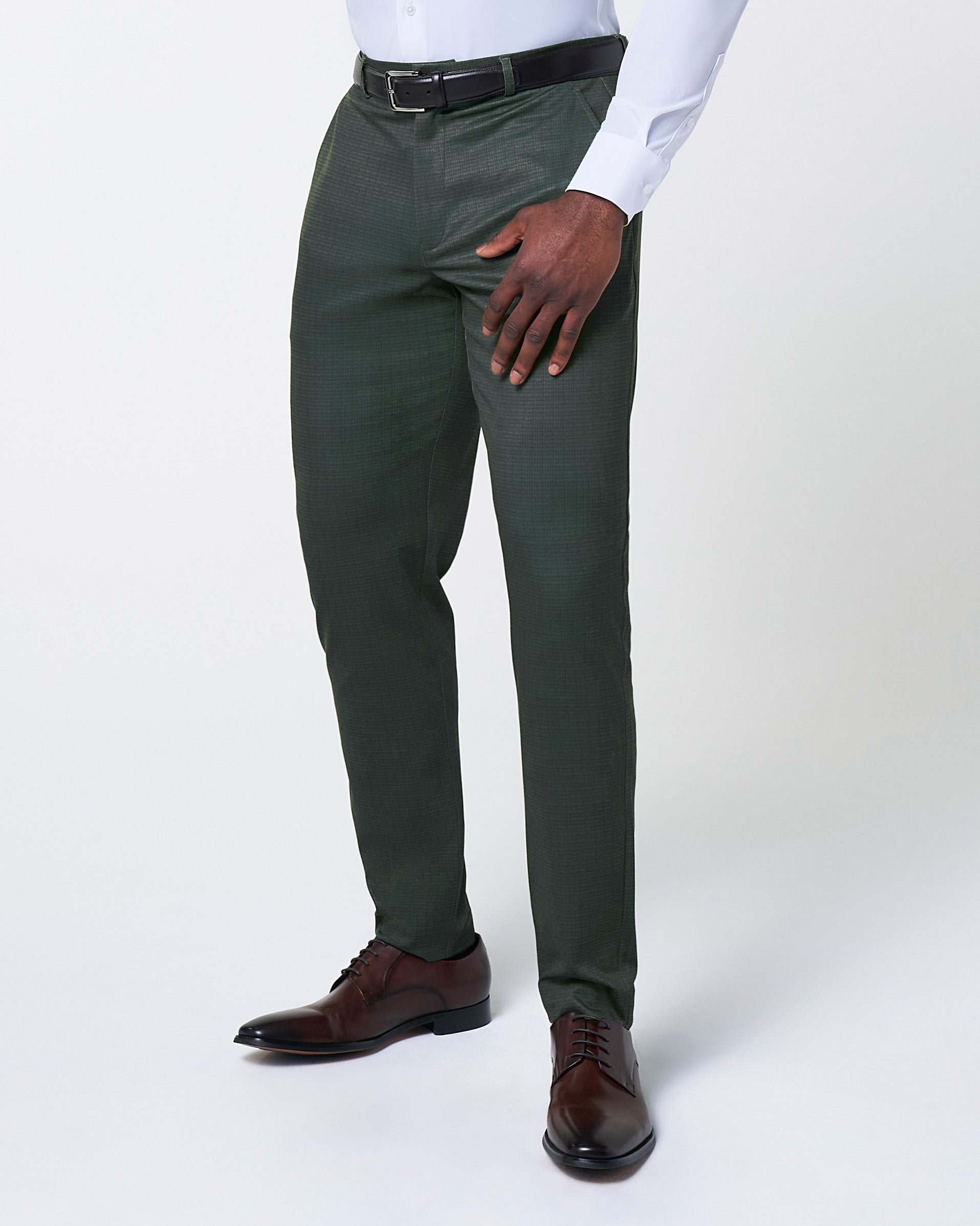 Athletic Fit Stretch Suit Pants - Army Green Microcheck