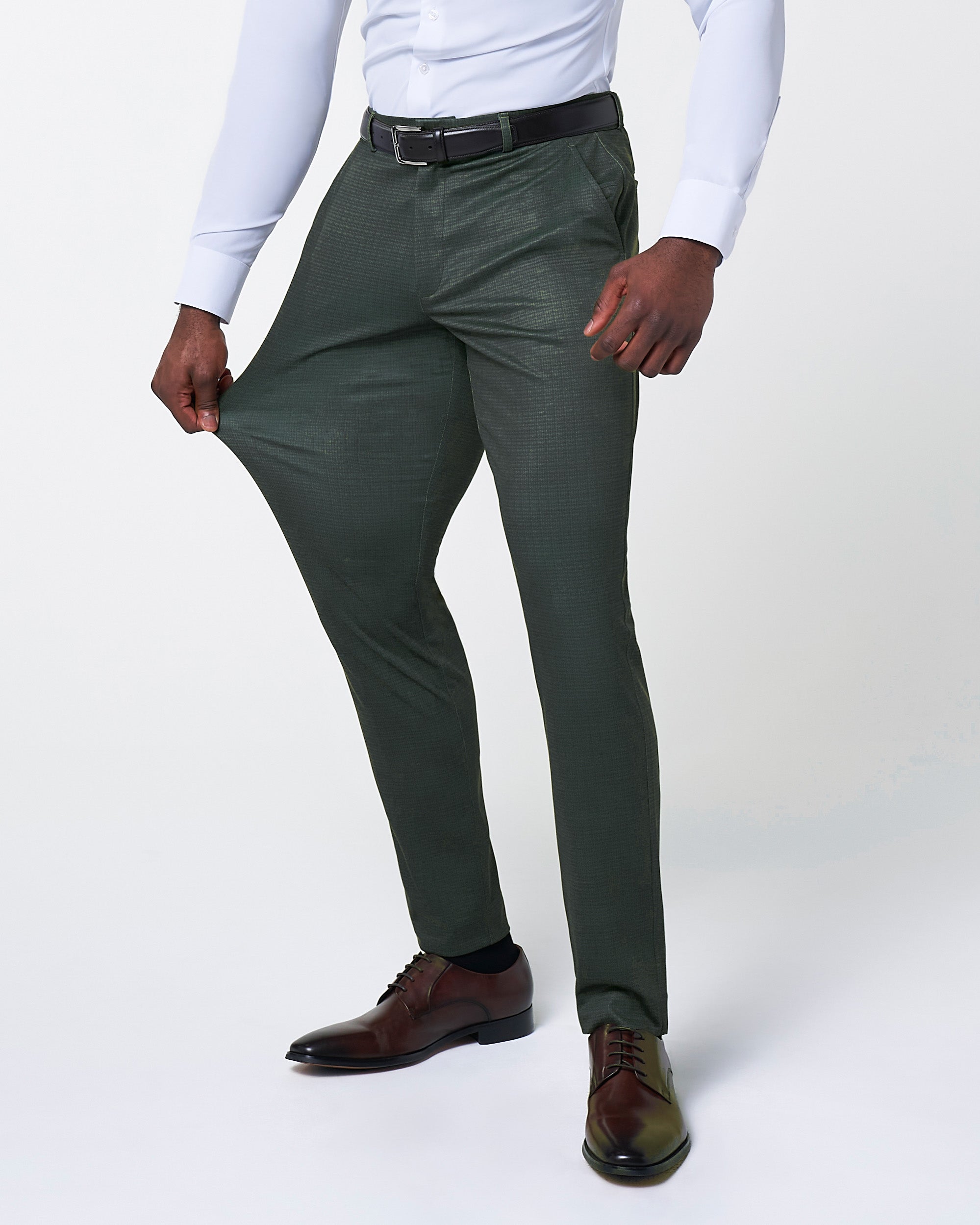 Athletic Fit Stretch Suit Pants - Army Green Microcheck