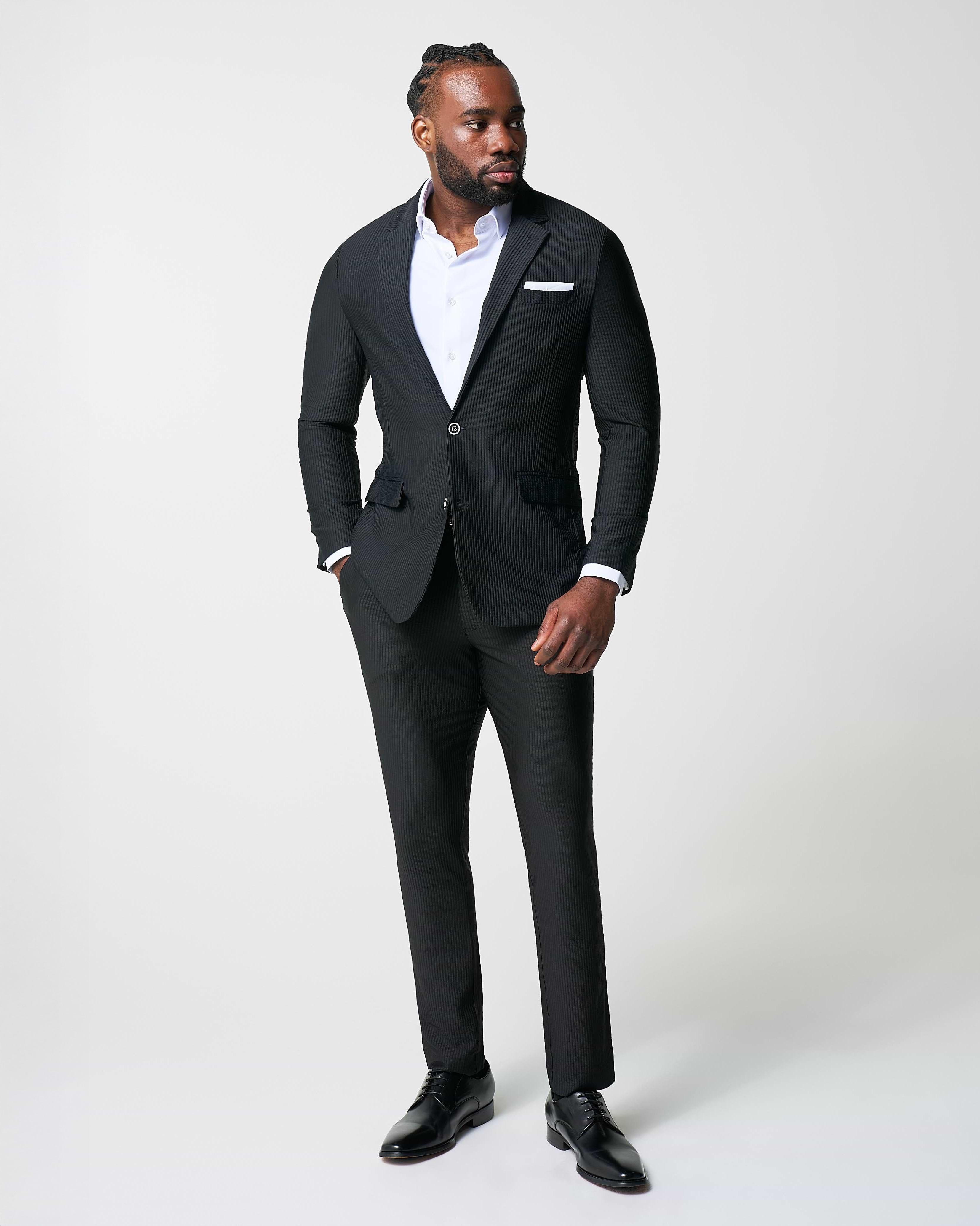 Athletic Fit Stretch Pants - Black Seersucker